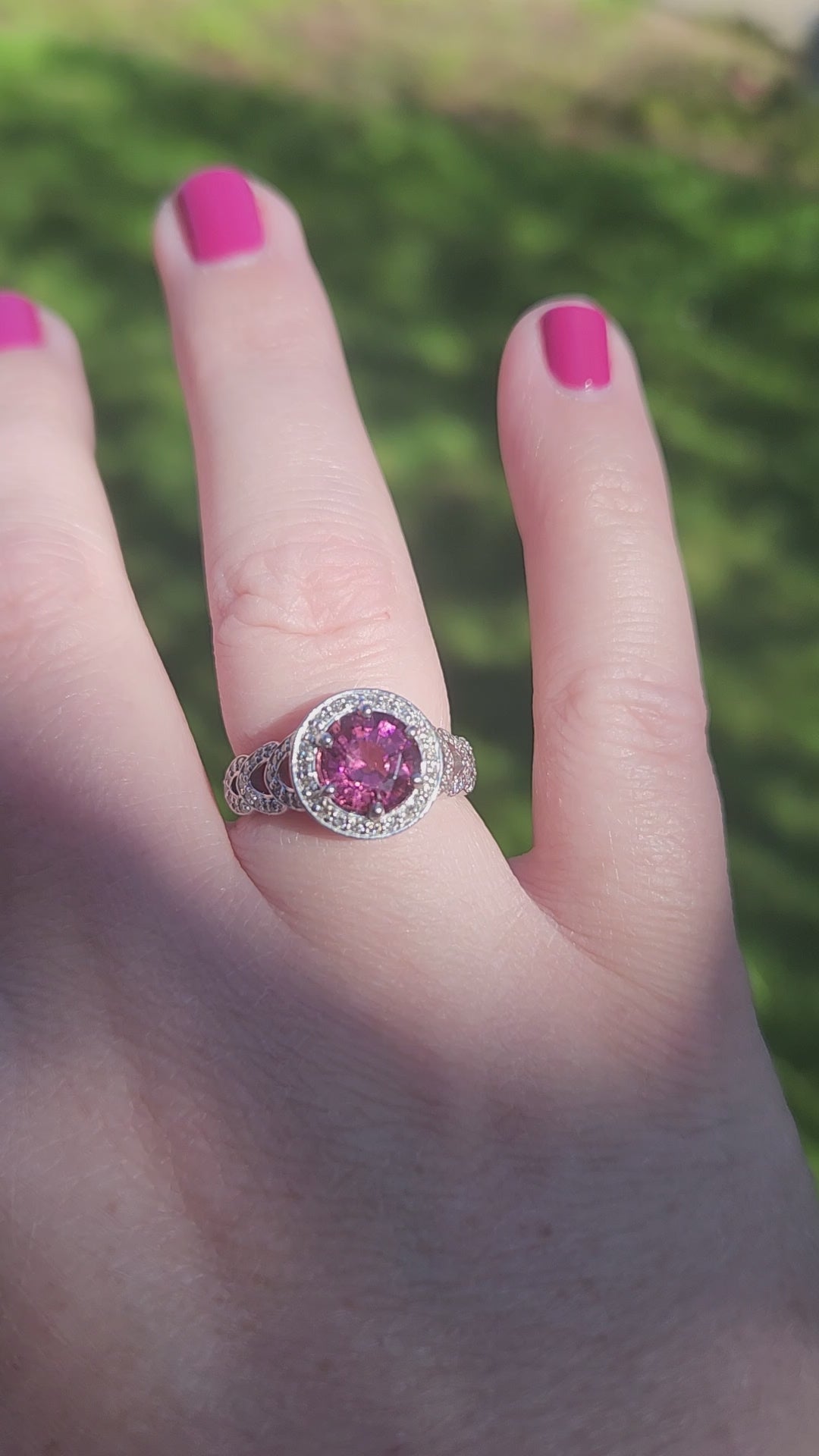 Brazilian Green Tourmaline and Diamond Halo Ring Size 7.25