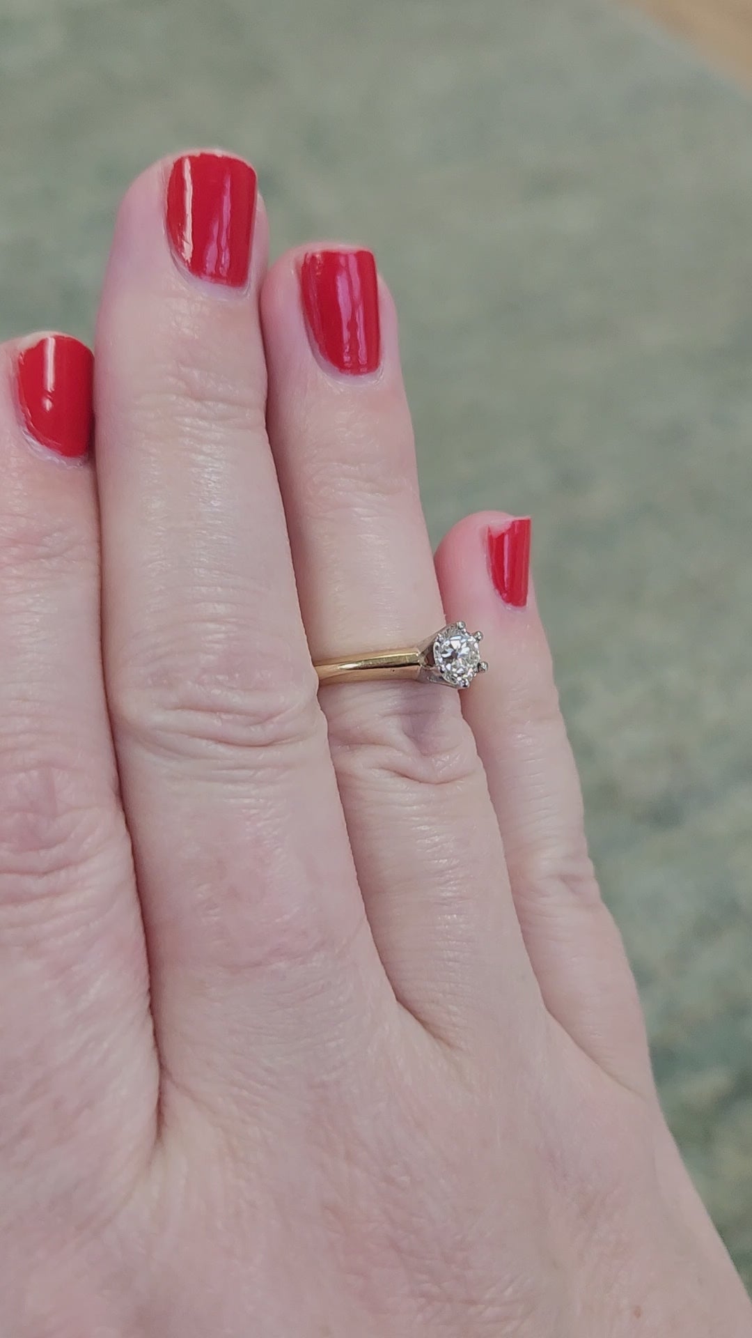 Sparkling Old European Cut Diamond Solitaire Engagement Ring in 14k Yellow Gold