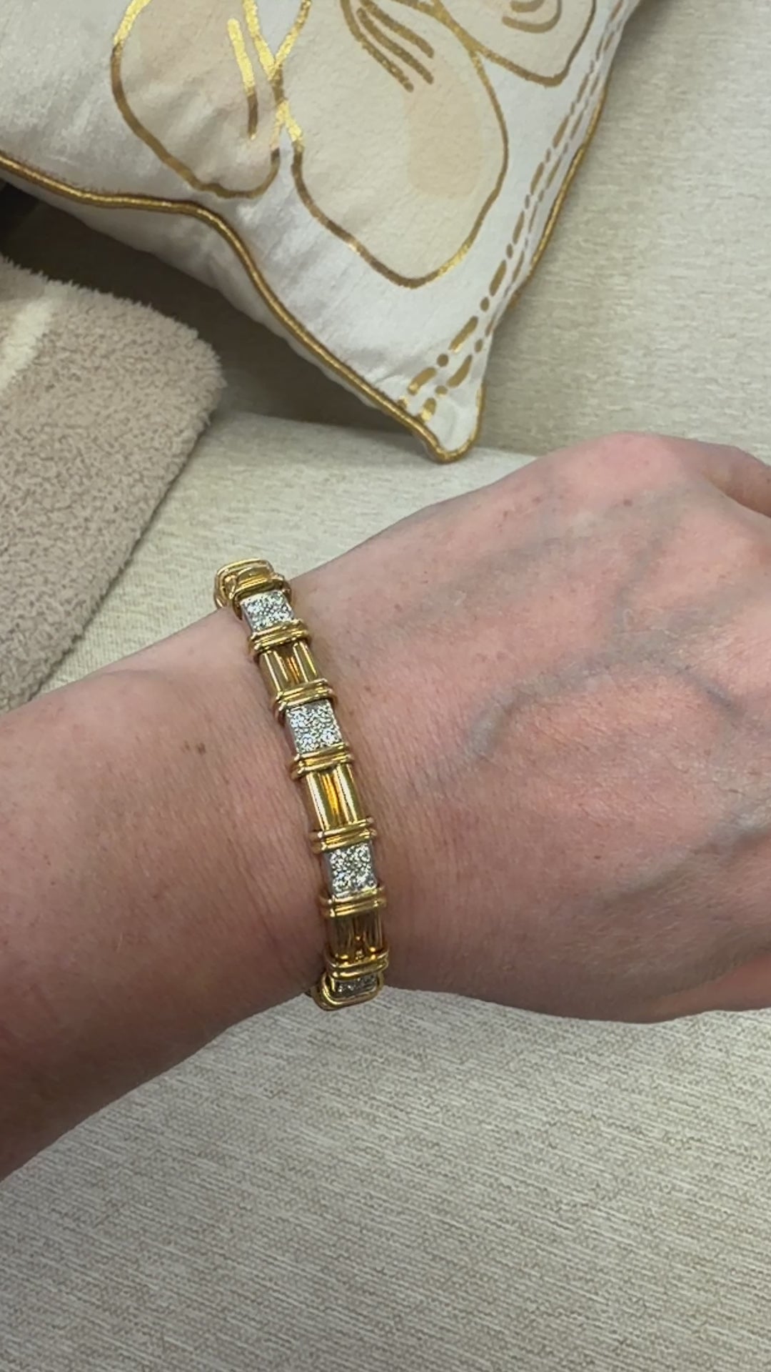 Heavy Solid 18k Yellow Gold and Platinum Diamond Link Bracelet