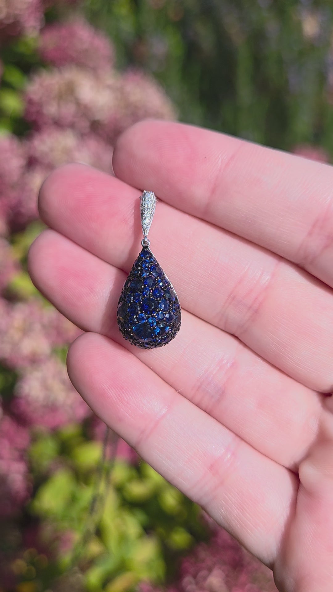 Sparkling Sapphire and Diamond Pear Drop Pendant Necklace in 14k White Gold