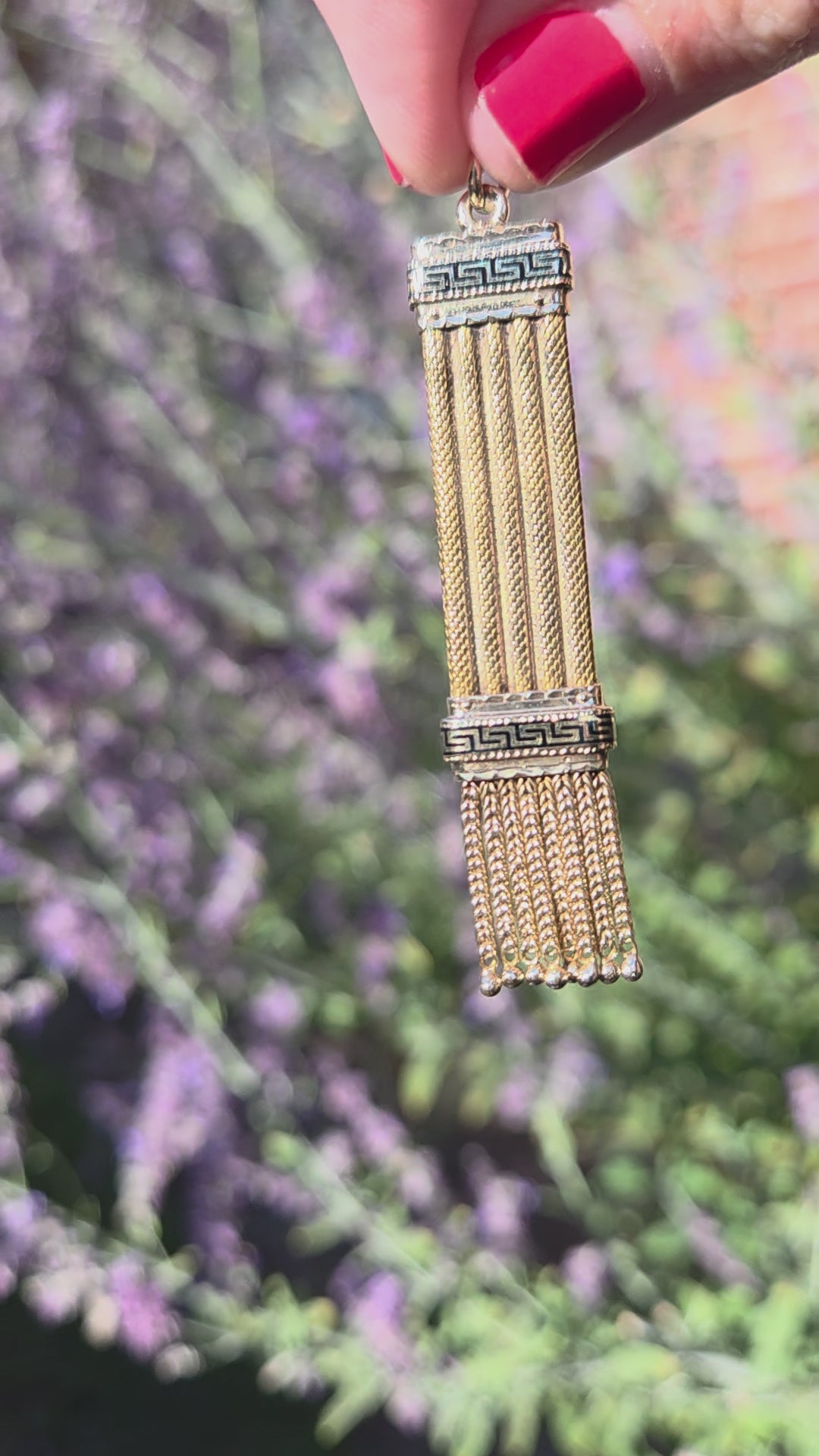 Antique Victorian Black Enamel Fringe Tassel Pendant in 14k Yellow Gold