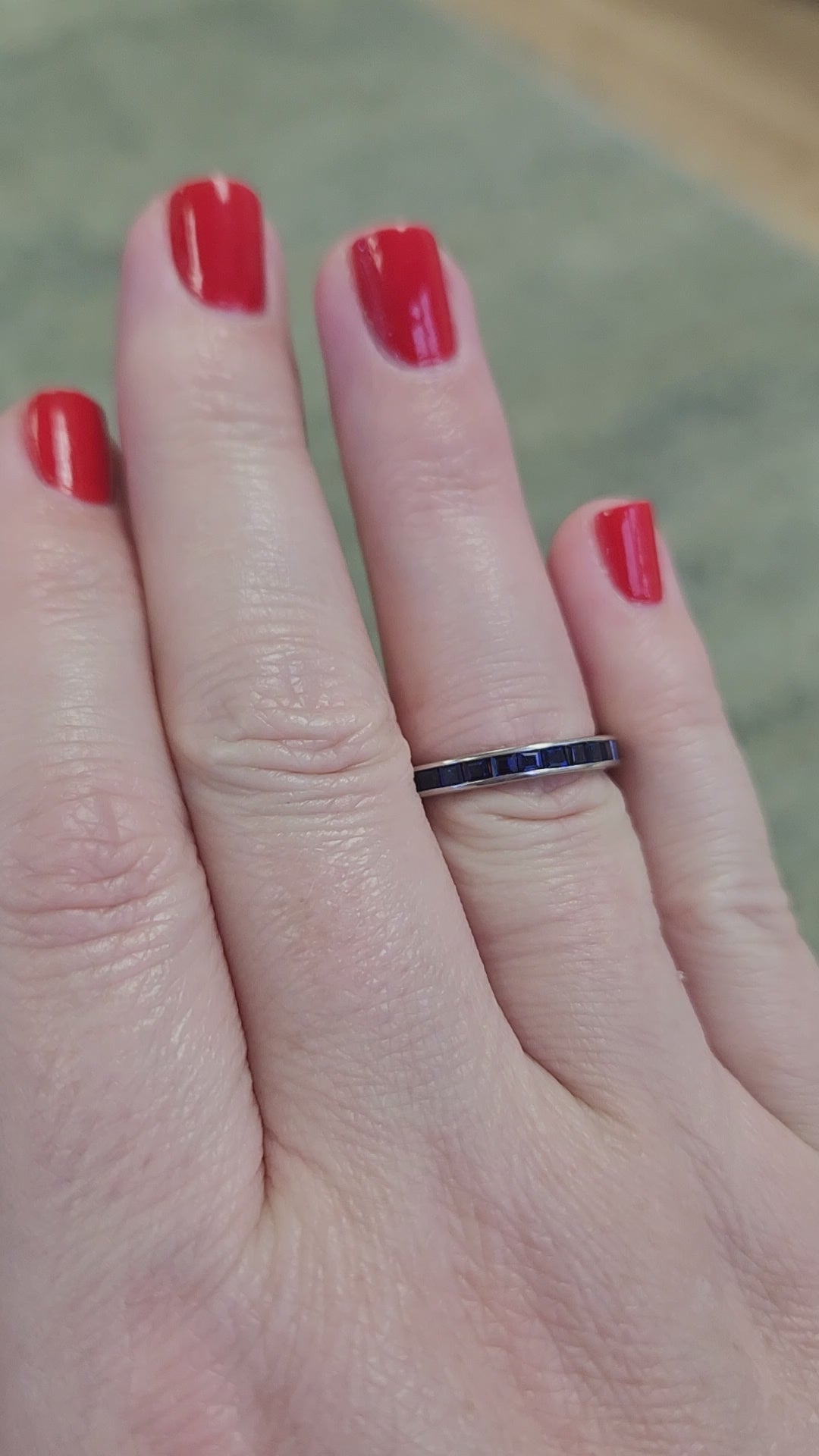Carre' Cut Natural Sapphire Eternity Band Ring in 18k White Gold