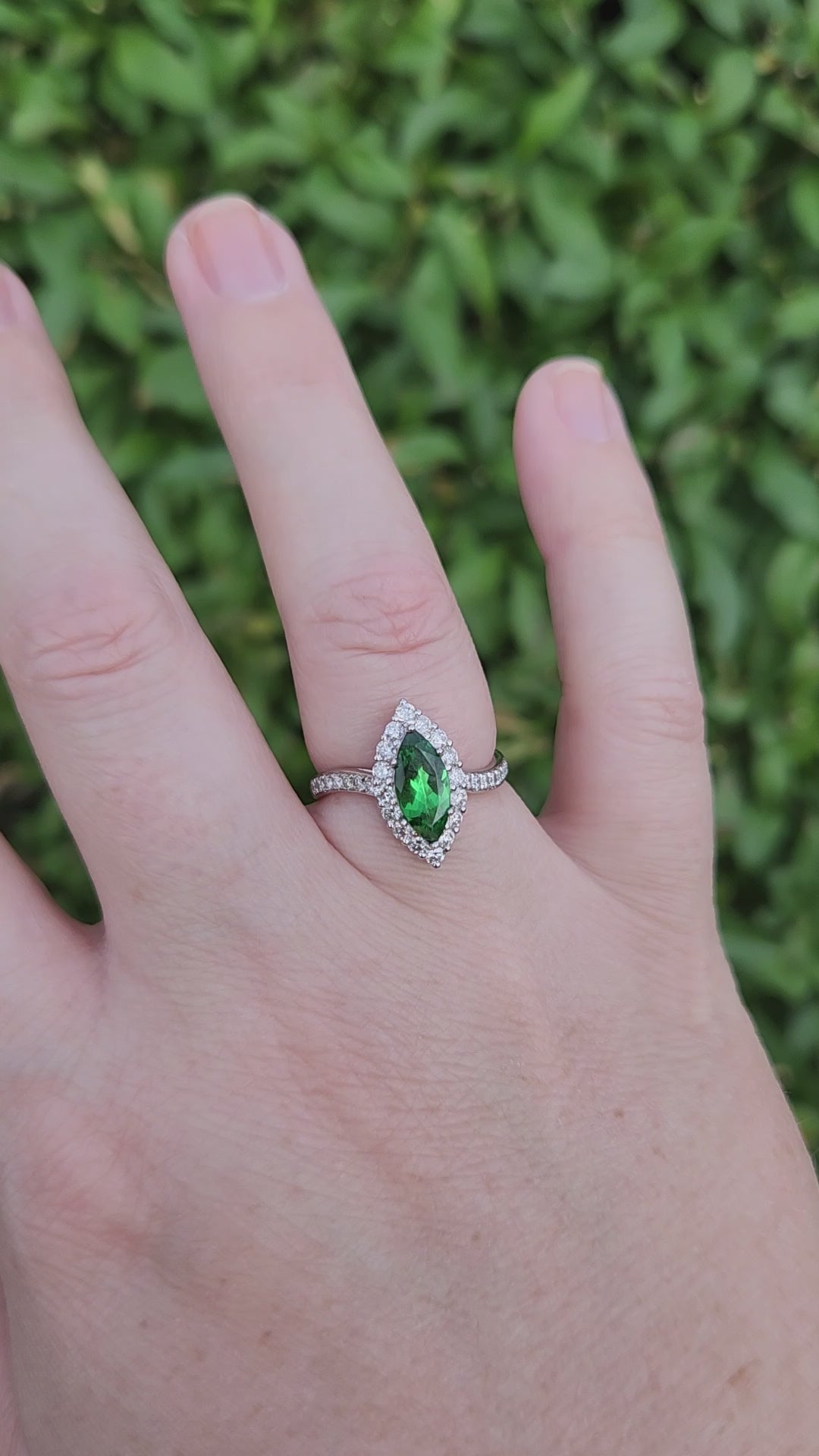 Stunning Marquise Tsavorite Garnet and Diamond Ring in Platinum 950