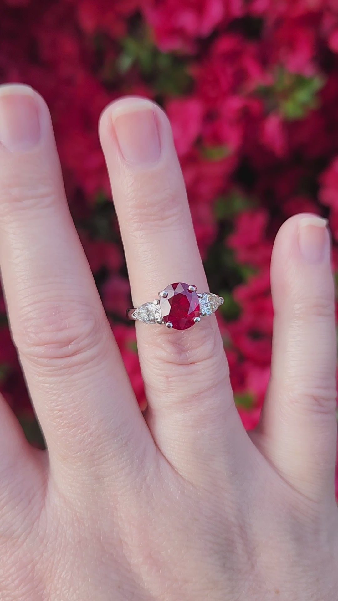 GIA Certified Natural Ruby and Pear Cut Diamond Ring in Platinum