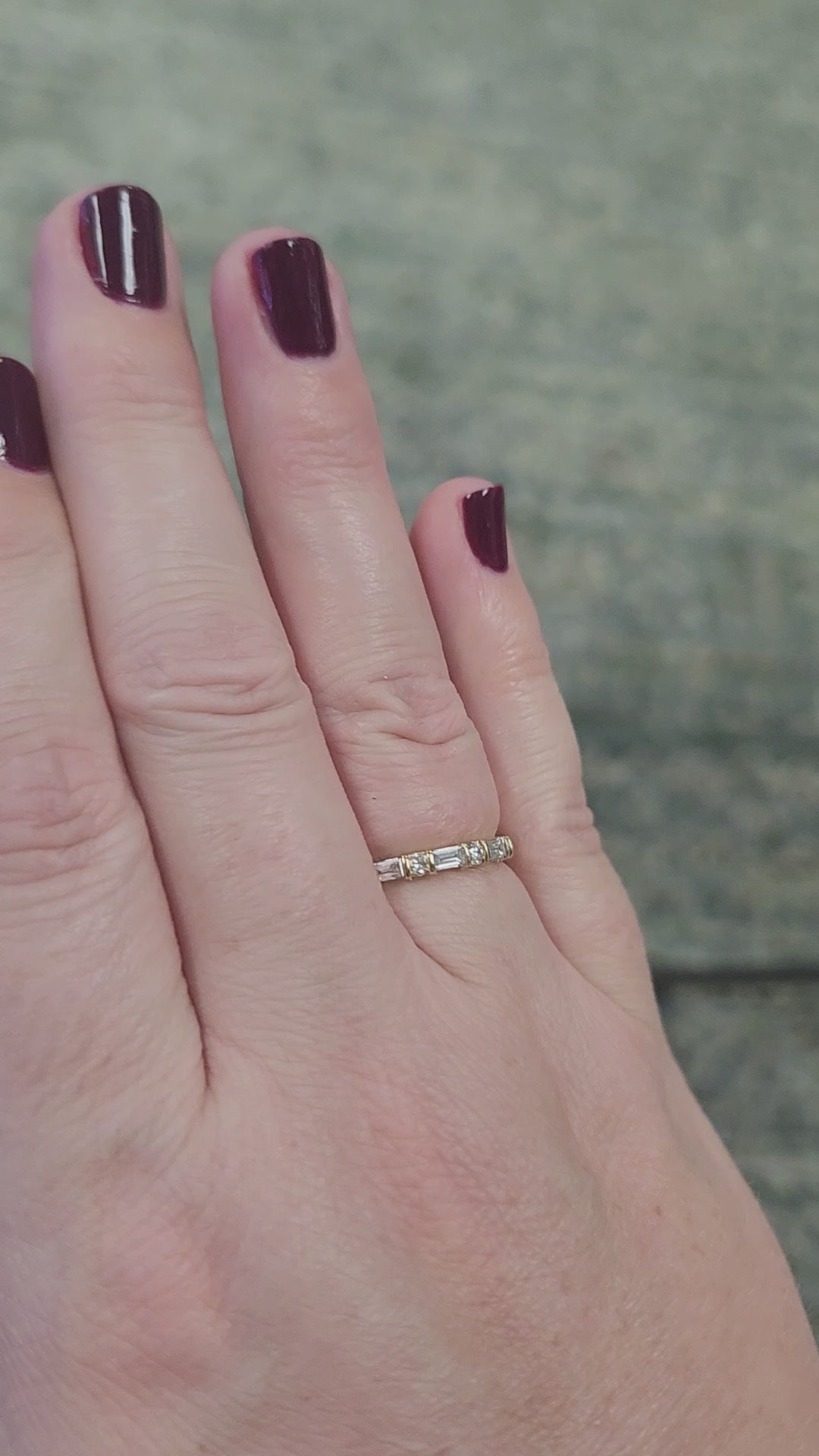 Petite Stackable Round & Baguette Cut Natural Diamond Ring in 14k Yellow Gold