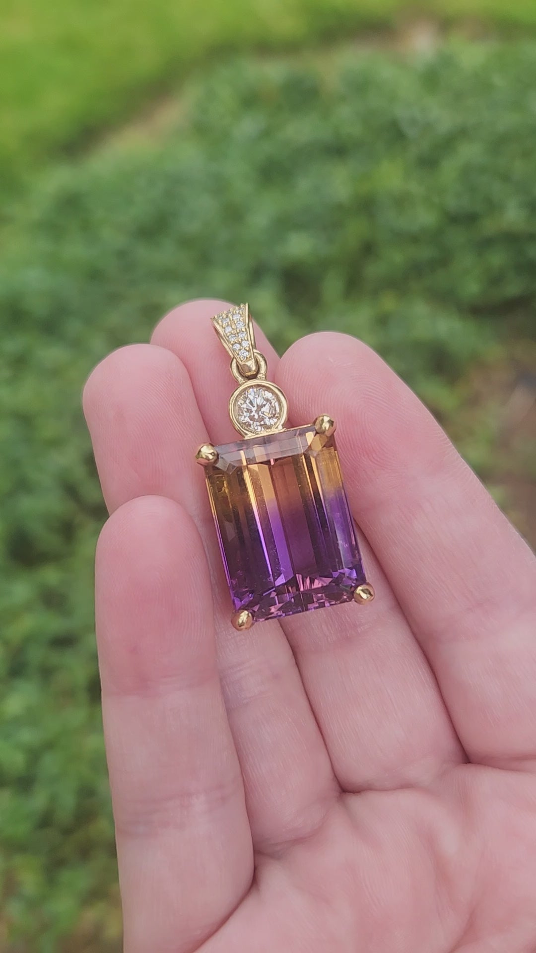 Jaw-Dropping 29.41ctw Emerald Cut Ametrine and Diamond 14k Yellow Gold Necklace