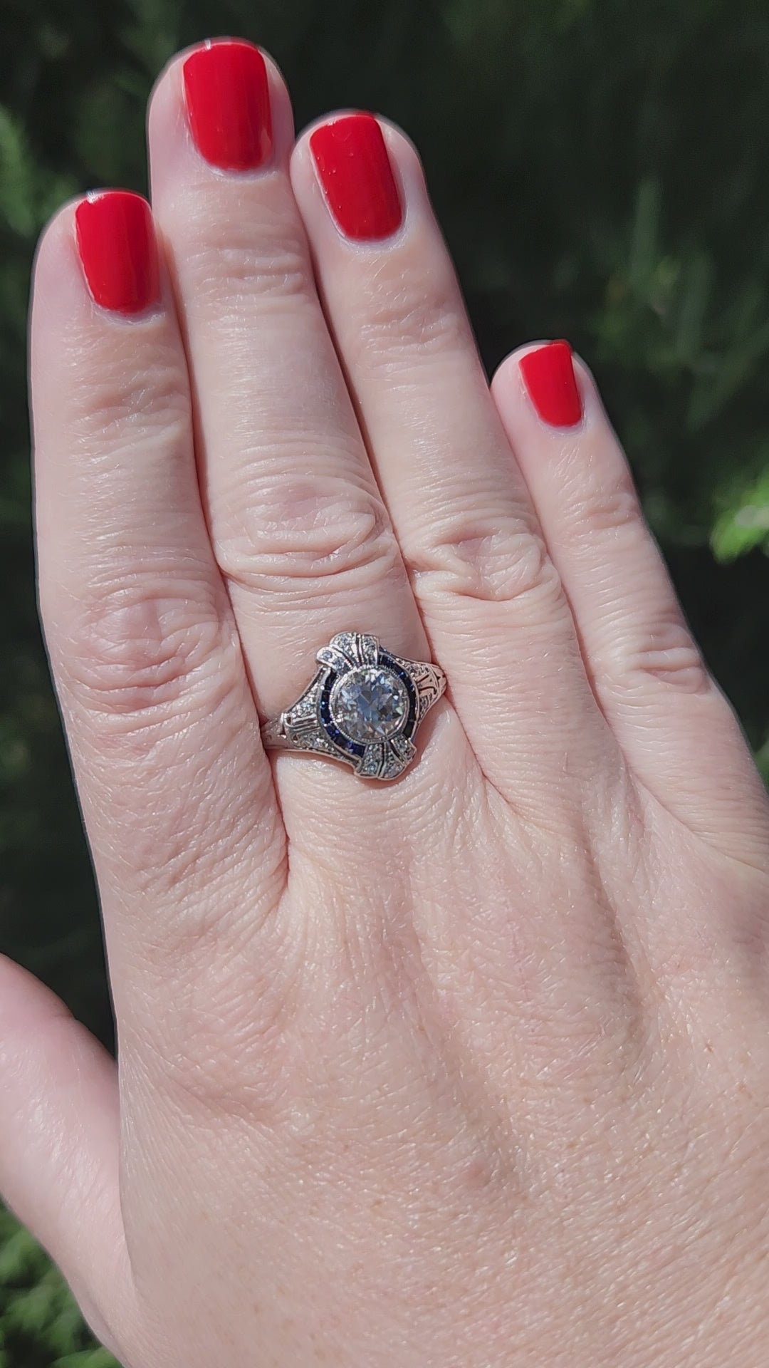 Dazzling Art Deco Old European Cut Diamond and Sapphire Engagement Ring in Platinum