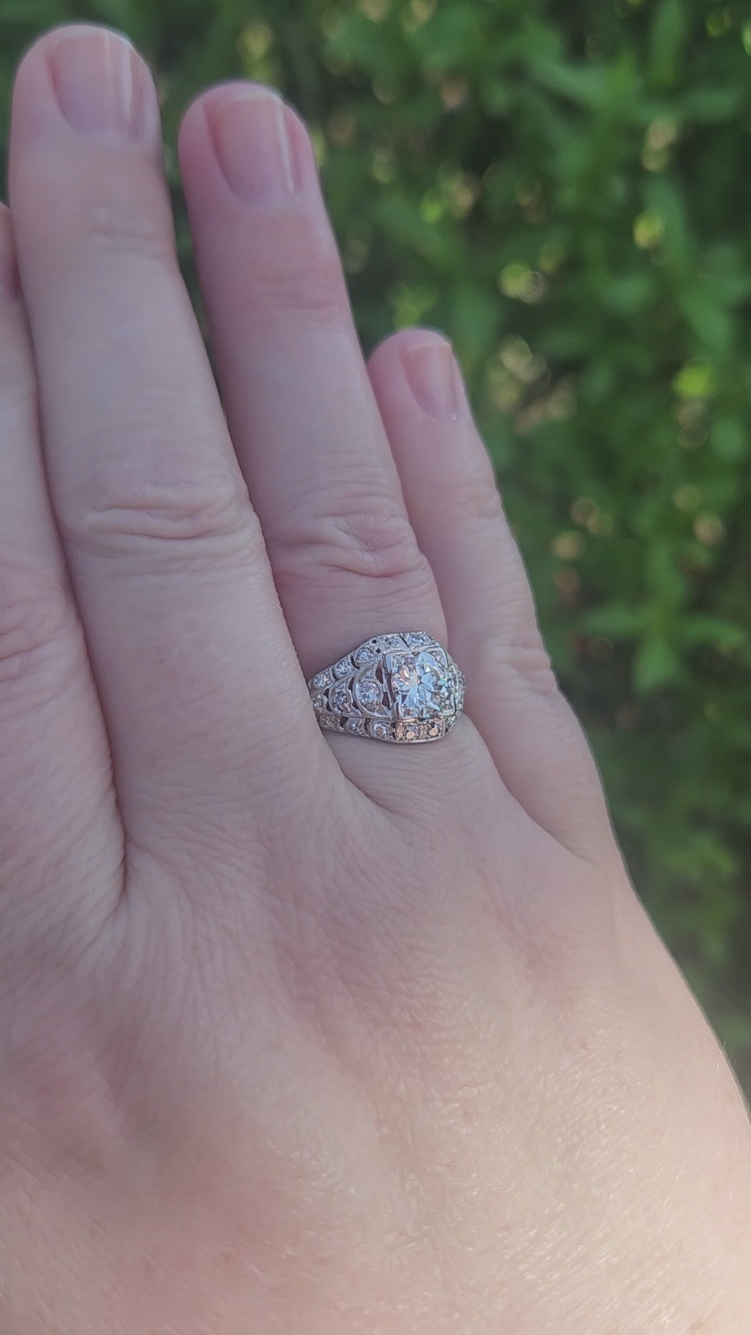 Late Art Deco Old European Cut Diamond Engagement Ring in Platinum