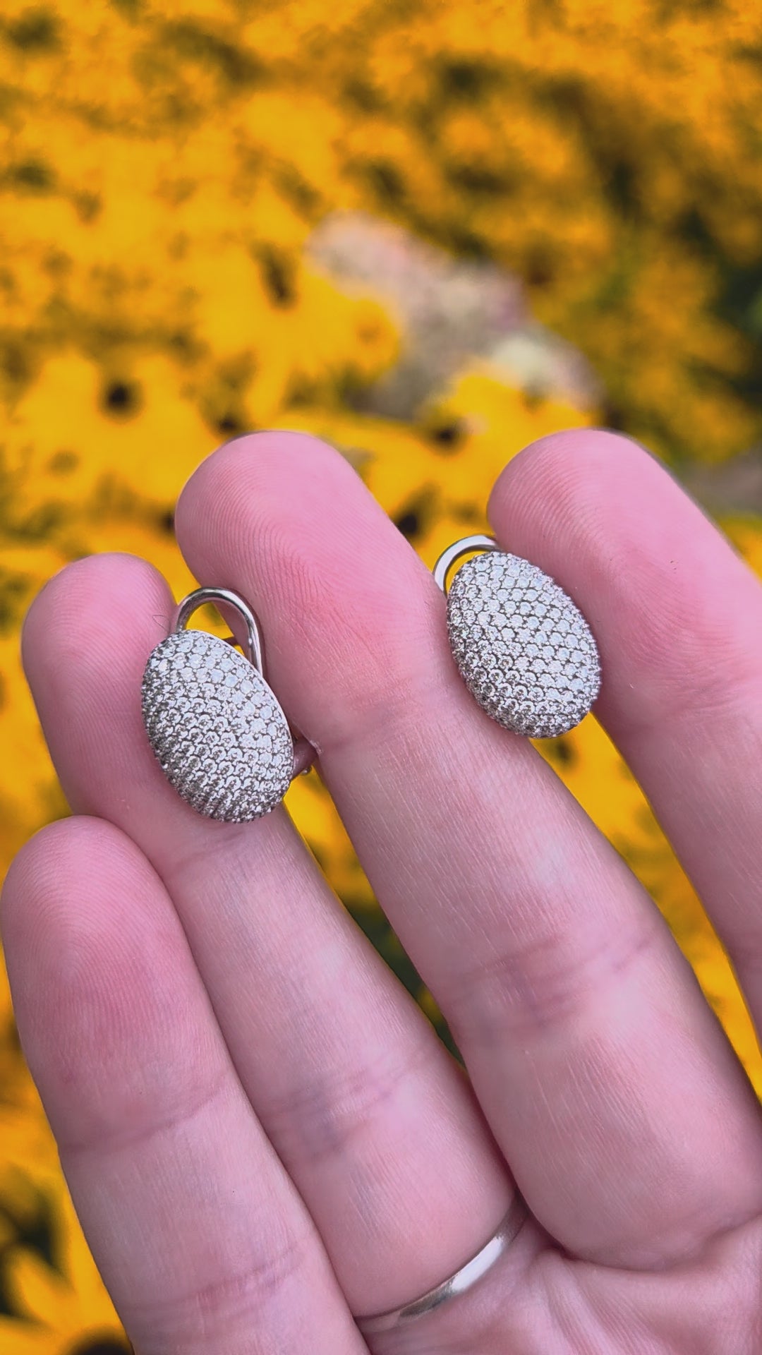 Diamond Pave' Stud Earrings with Omega Back Clasps in 18k White Gold