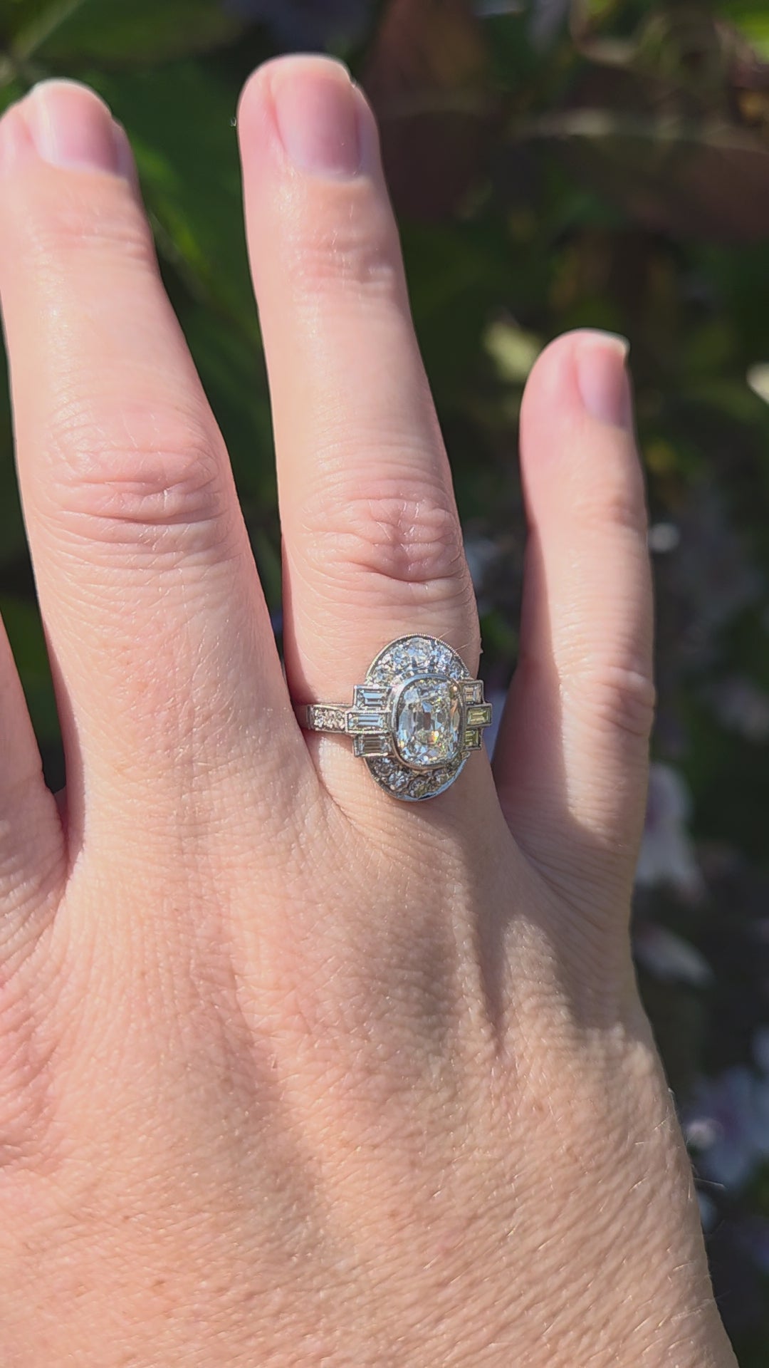 Elongated Cushion Old Mine GIA Certified Diamond Art Deco Ring in Platinum