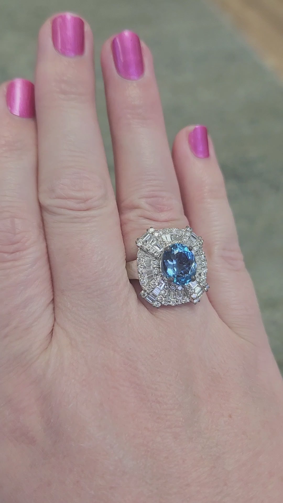 GIA Certified Aquamarine and Diamond Statement Ring in 14k White Gold
