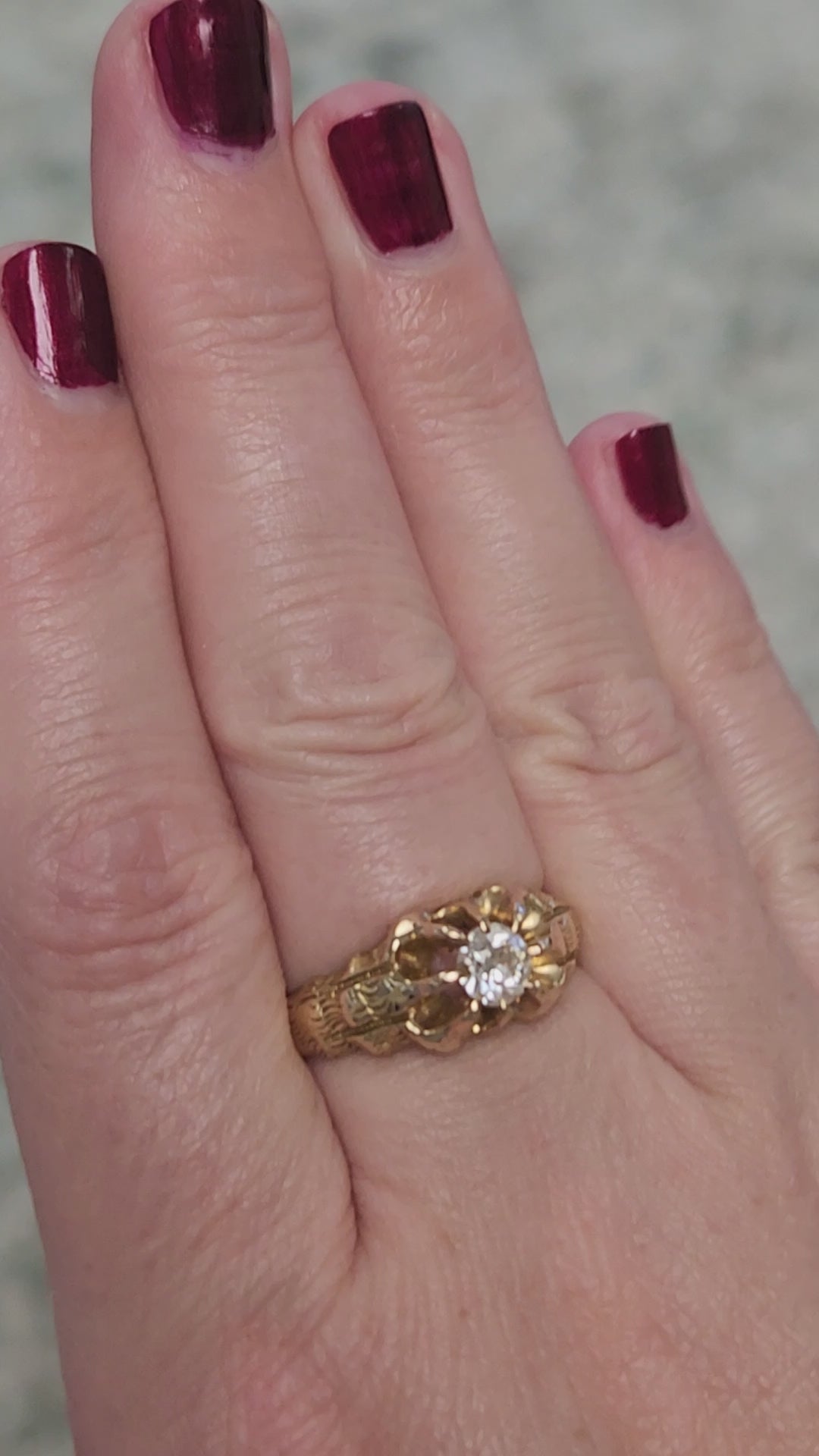 Antique Victorian Old European Cut Diamond Belcher Set Ring in 14k Yellow Gold