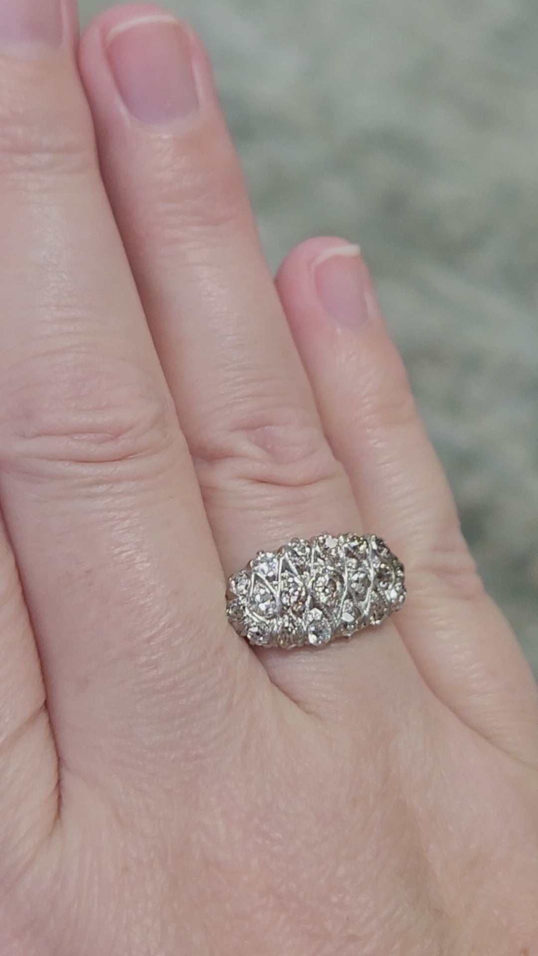 Antique Edwardian Low Profile Old Mine Cut Diamond Pave Ring in 14k and Platinum