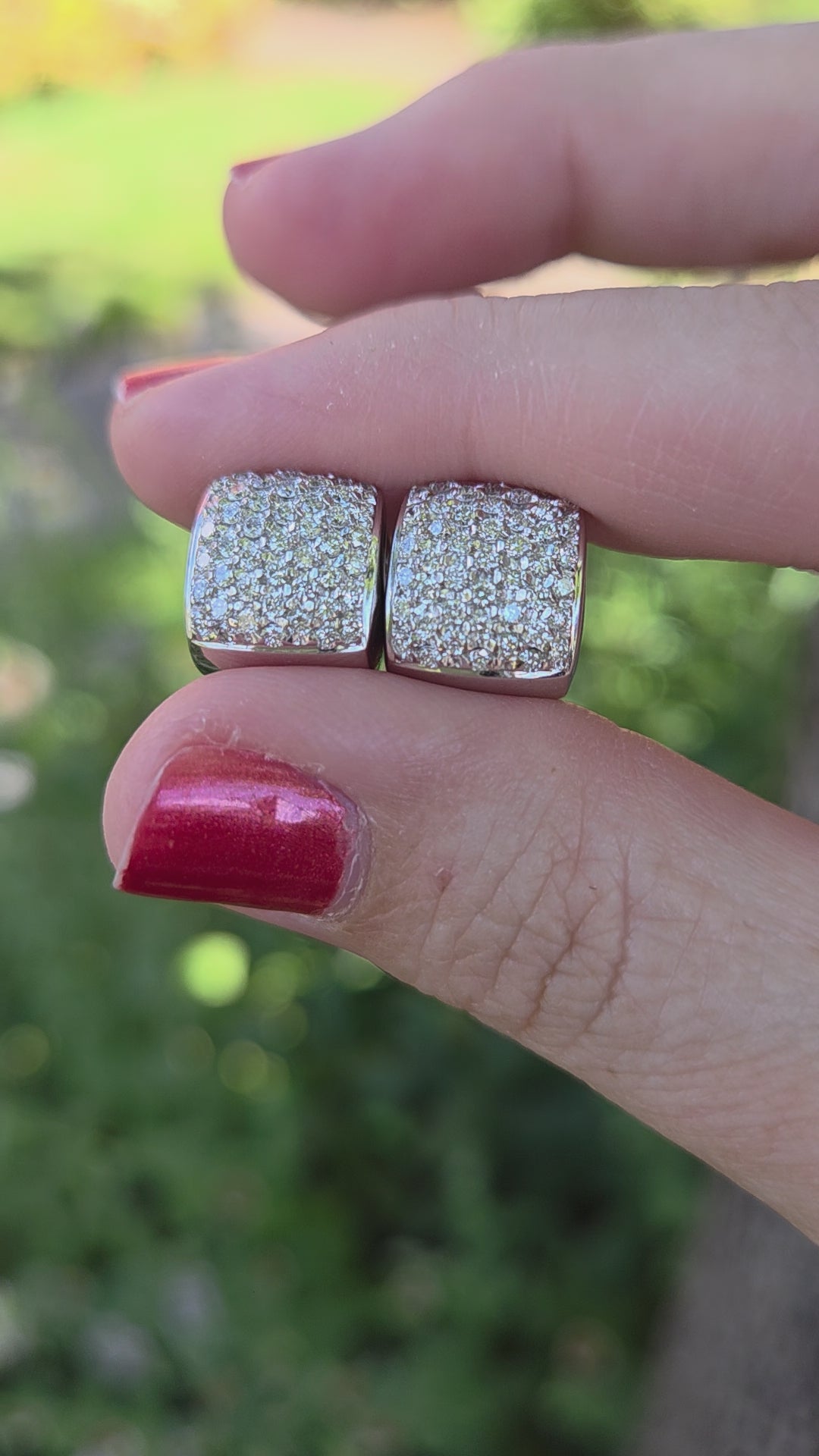 Sparkling Pave' Diamond Huggie Hoop Earrings in 18k White Gold