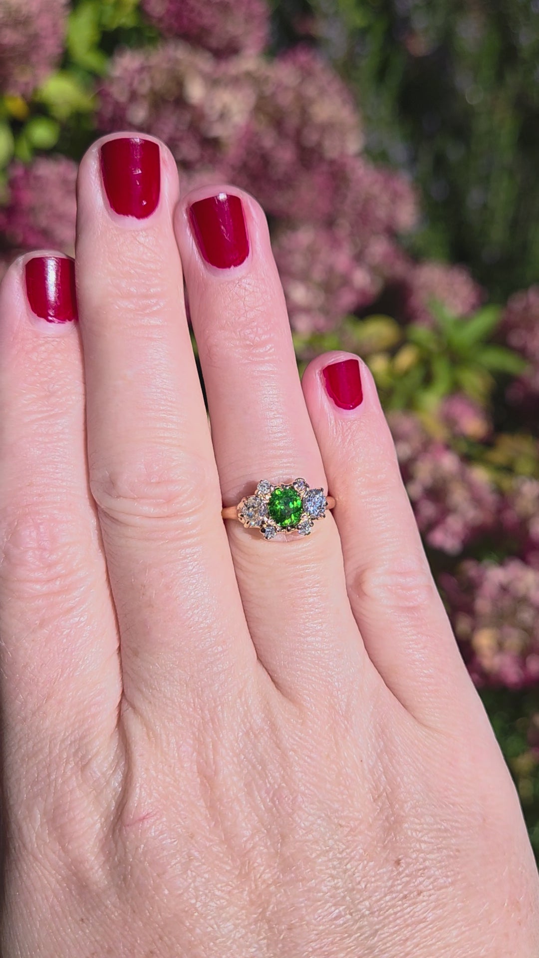 Victorian GIA Certified Russian Demantoid Garnet & Diamond Ring 14k Yellow Gold