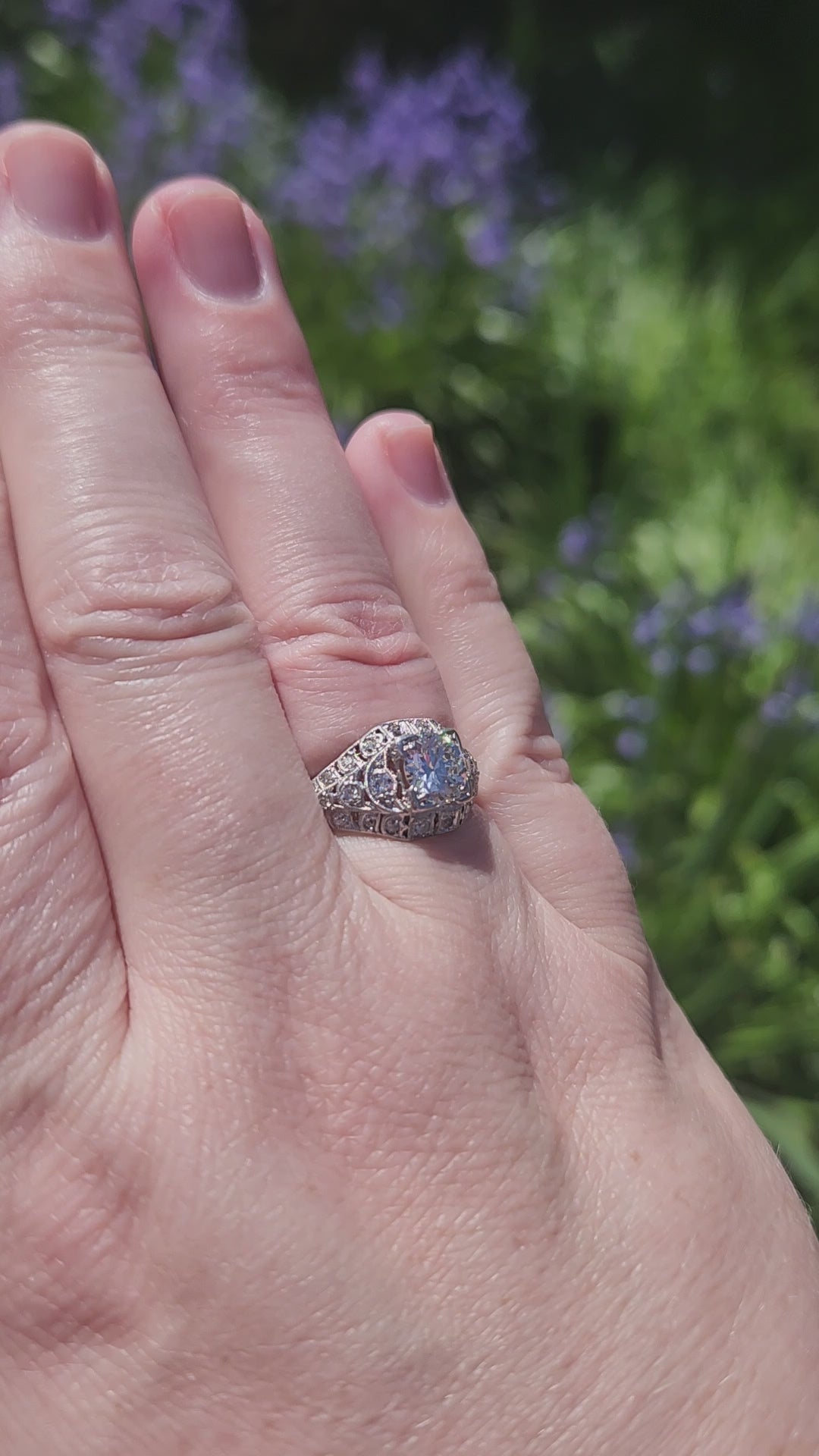 Late Art Deco Old European Cut Diamond Engagement Ring in Platinum