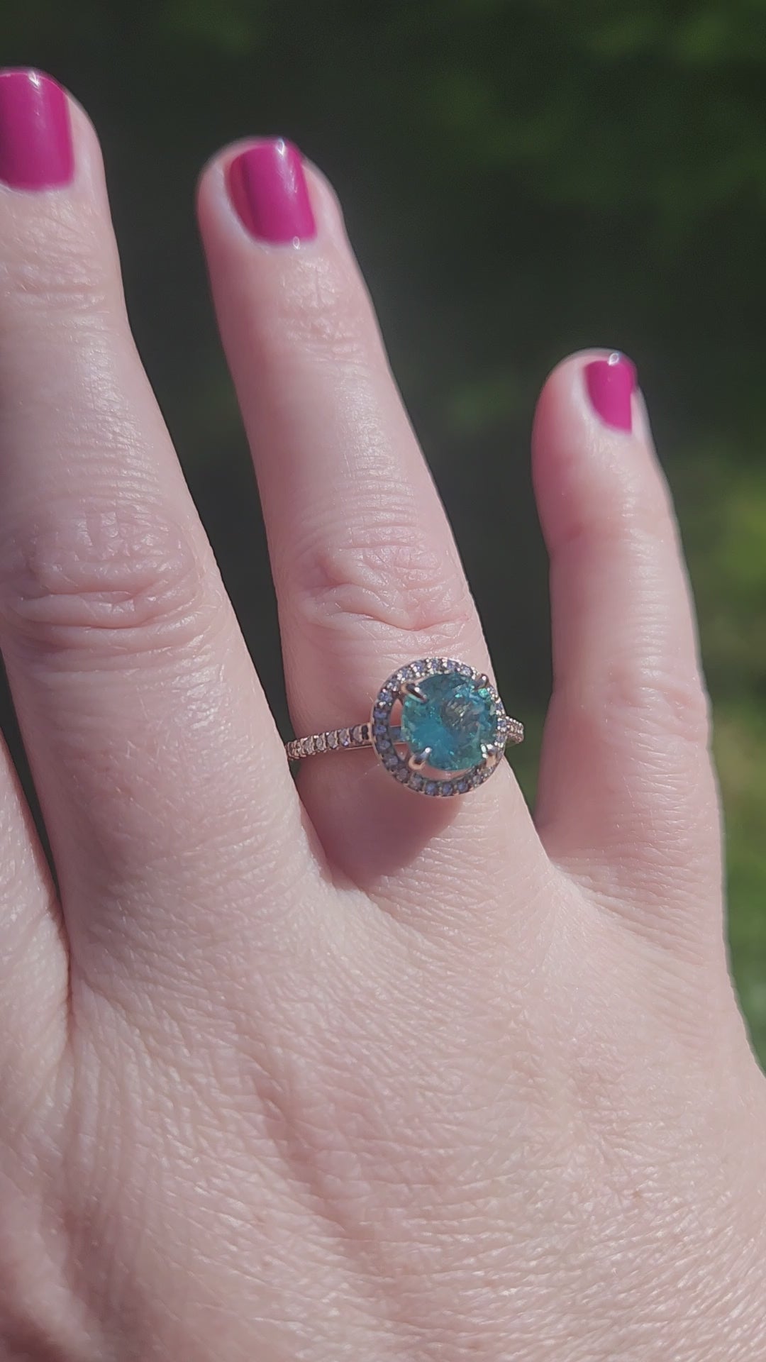 Super Sparkly Portuguese Cut Apatite and Diamond Ring in 14k White Gold