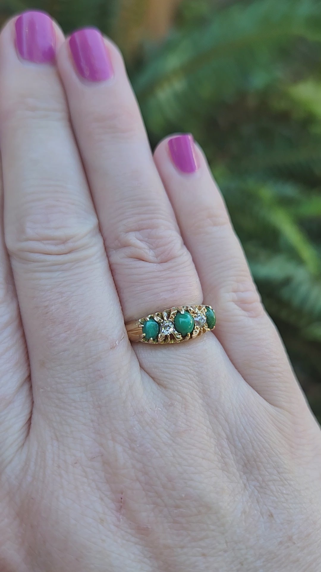 Victorian Turquoise and Old Mine Cut Diamond Five Stone Ring in 18k Yellow Gold