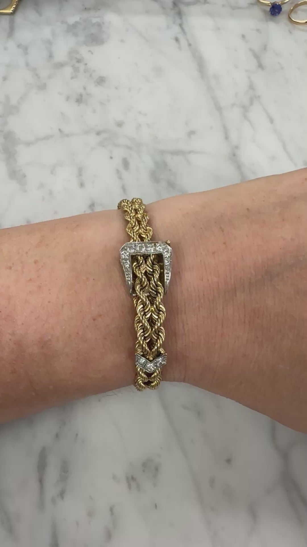 Vintage Diamond Buckle Twisted Rope Bracelet in 14k Yellow Gold