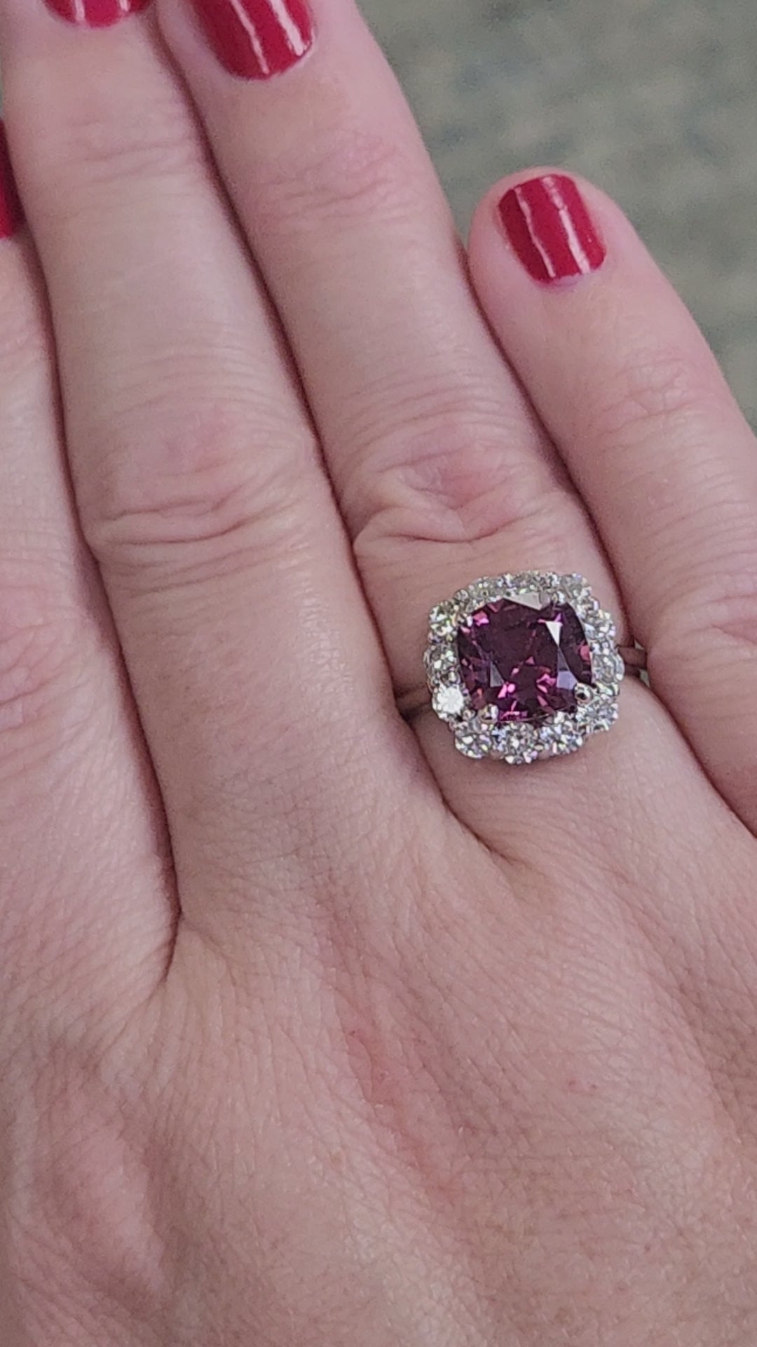 Spectacular Purple Spinel and Diamond Ring in 14k White Gold
