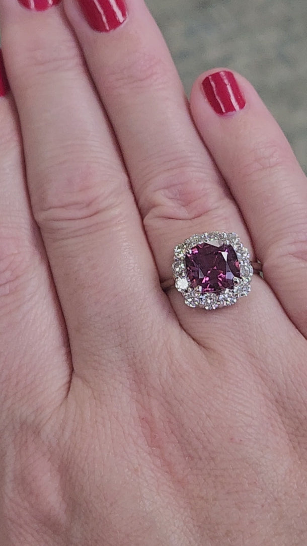 Spectacular Purple Spinel and Diamond Ring in 14k White Gold