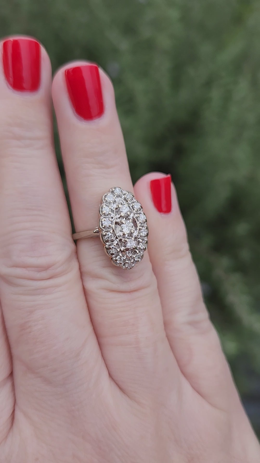 Late Art Deco Diamond Petite Navette Cluster Ring in 14k White Gold