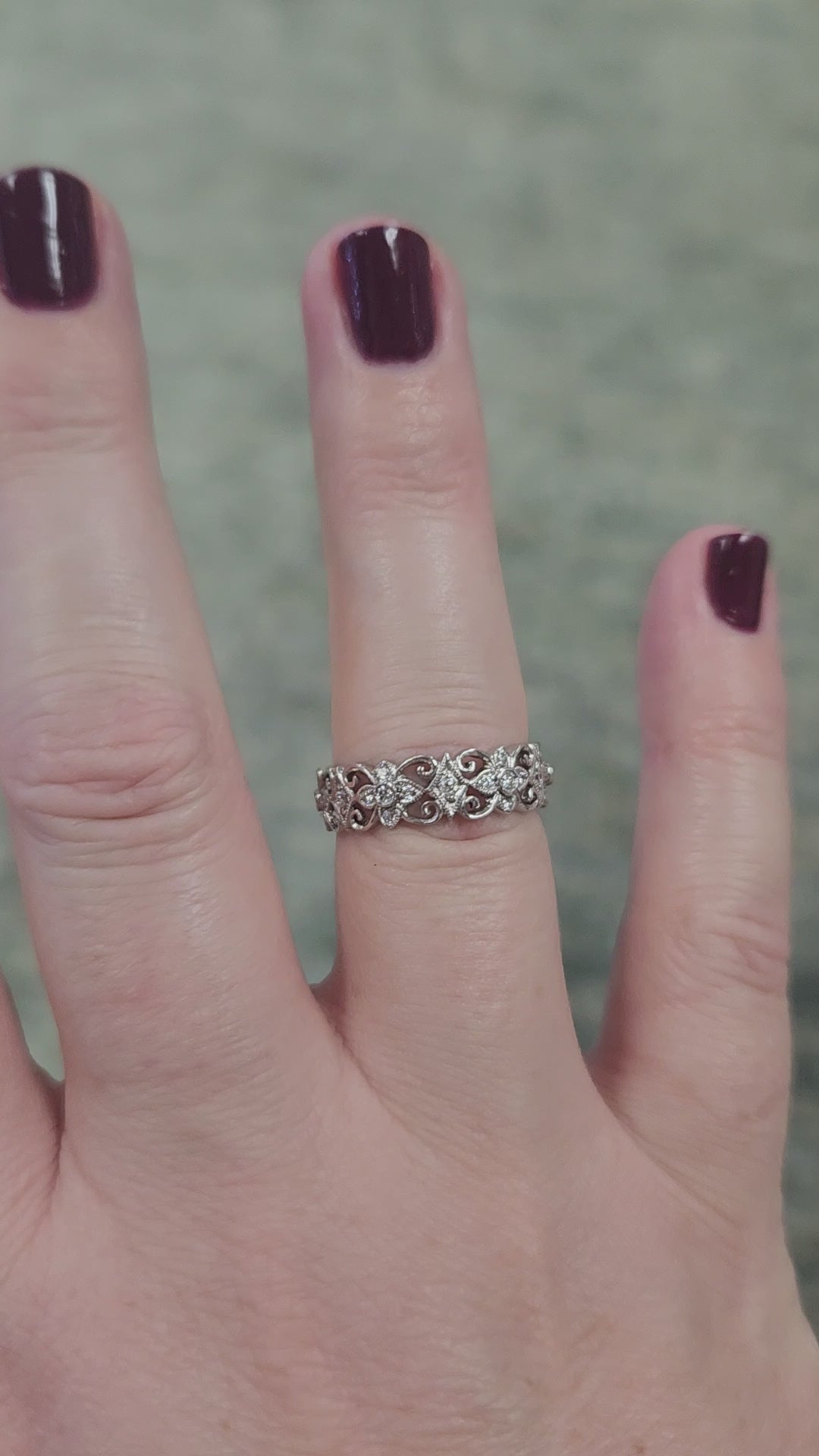 Exquisite Diamond Filigree Wide Band Ring in 18k White Gold, Lace Eternity Ring