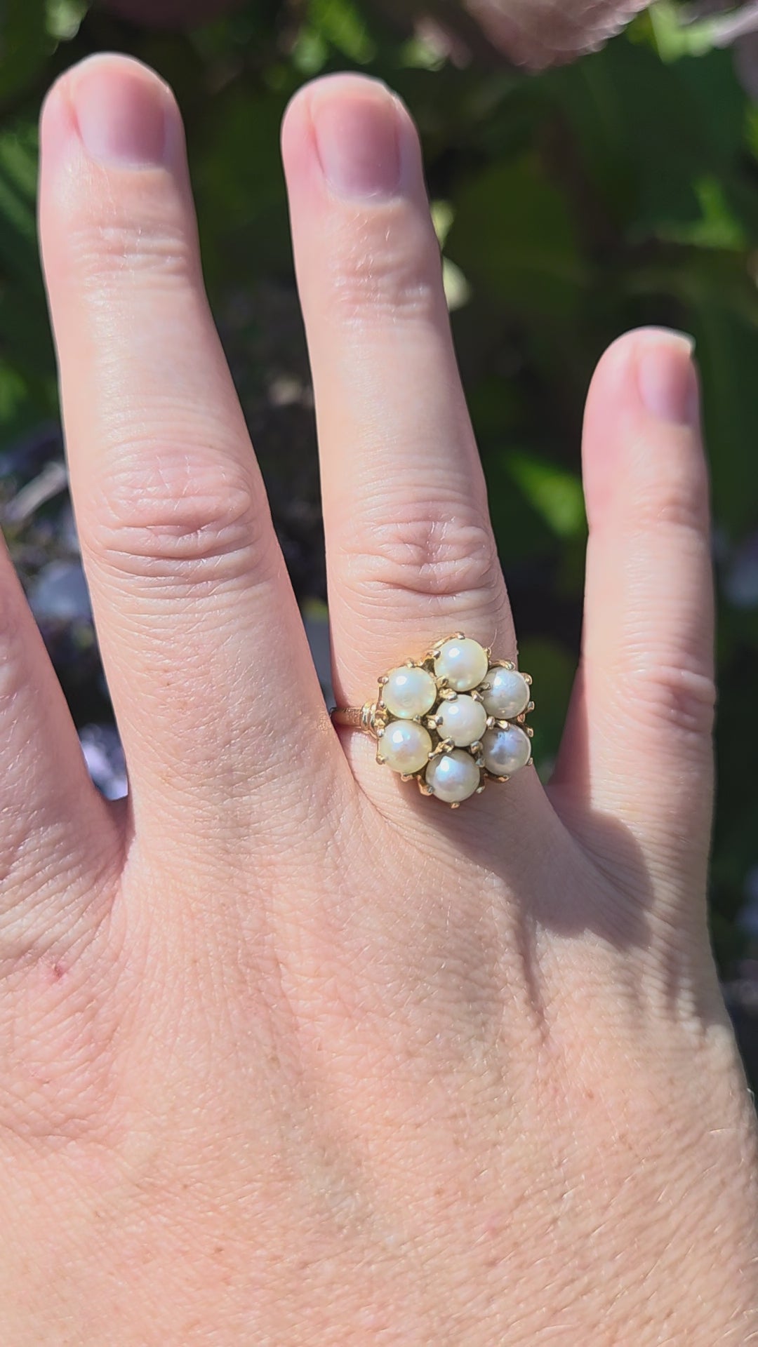 Vintage Pearl Cluster Flower Floral Ring in 14k Yellow Gold