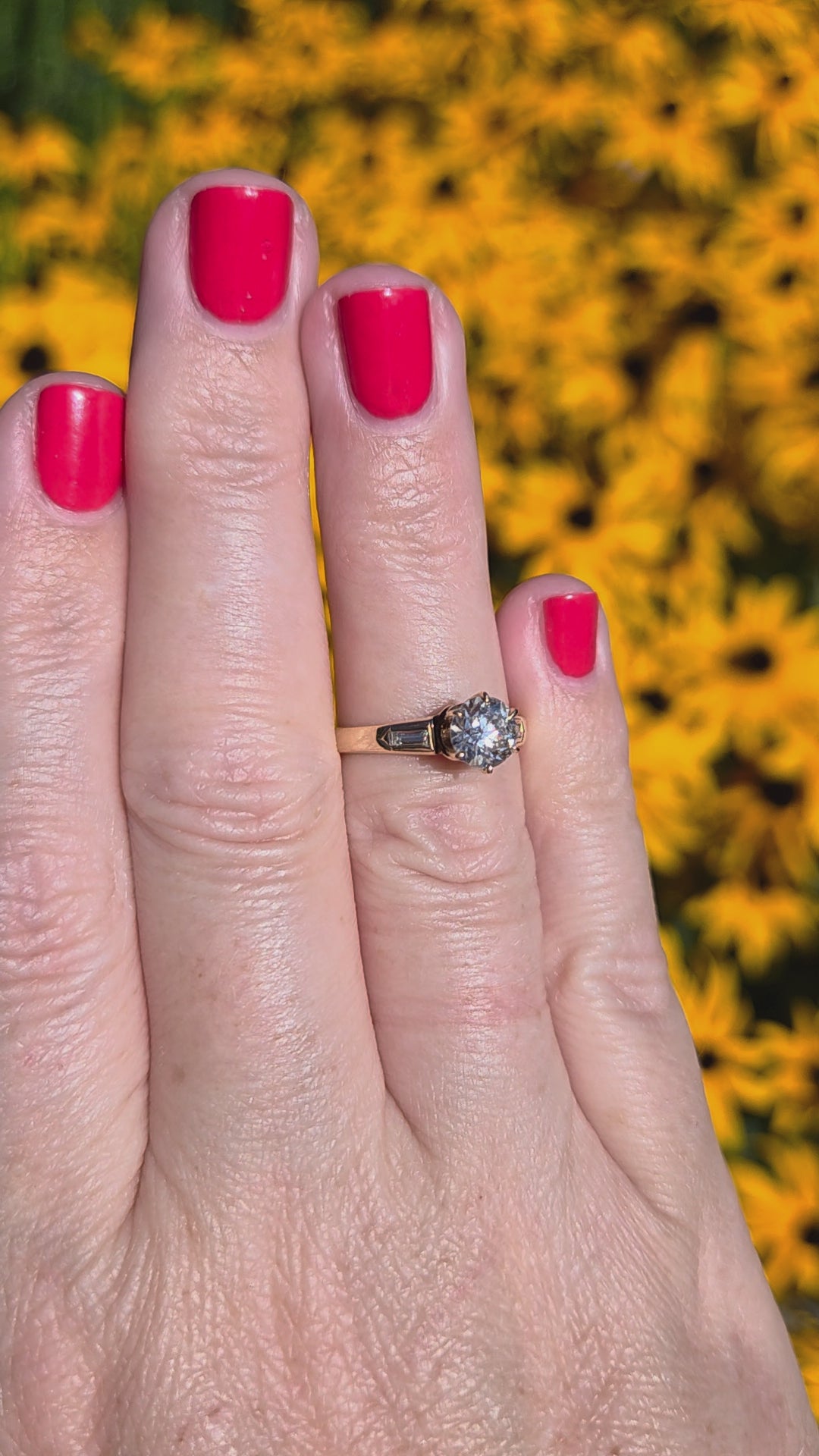 Old European and Baguette Cut Diamond Three Stone Ring in 14k Yellow Gold