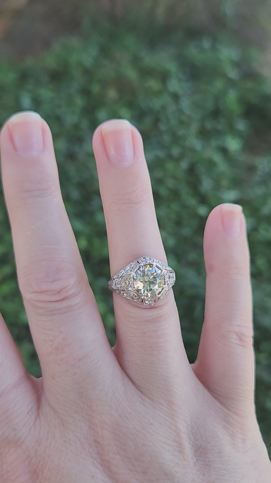 Art Deco GIA Certified 2.09ct Old European Cut Diamond Domed Engagement Ring in Platinum