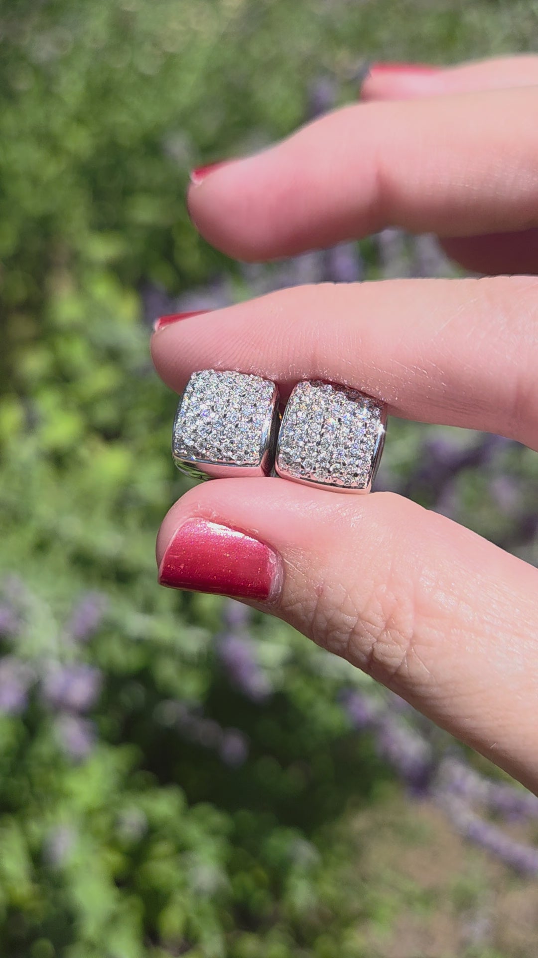 Sparkling Pave' Diamond Huggie Hoop Earrings in 18k White Gold