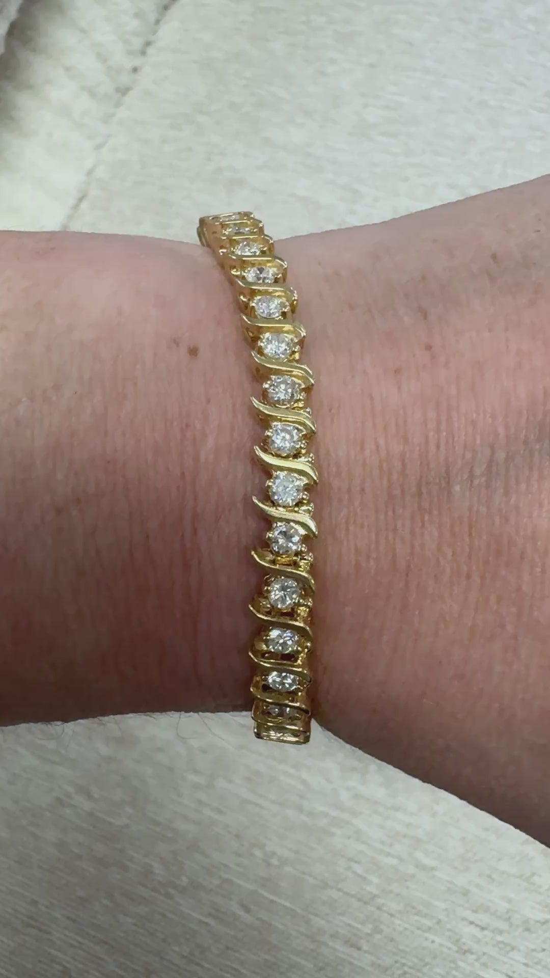 Classic Vintage S Curve Diamond Tennis Bracelet in 14k Yellow Gold 3.80cttw