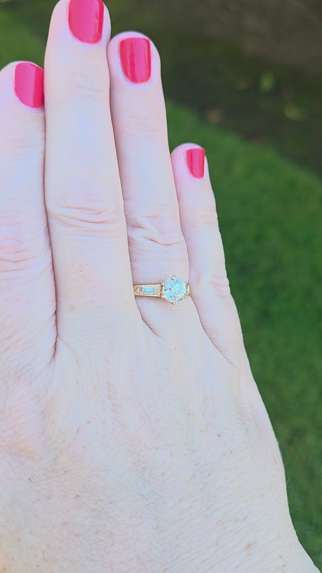 Late Art Deco Old European Cut Diamond Low Profile Engagement Ring in 14k Yellow Gold