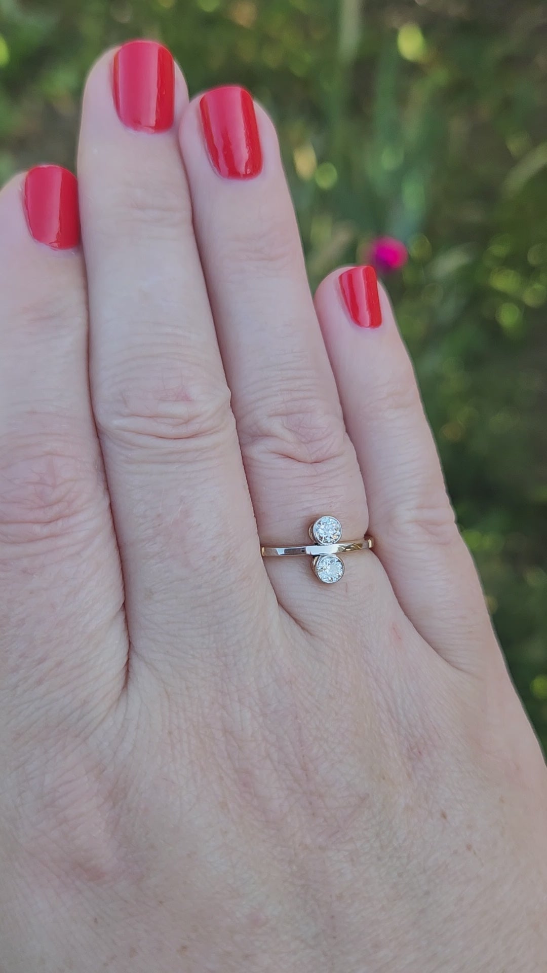 Edwardian Moi et Toi Old European Cut Diamond Ring in Platinum and 18k Gold