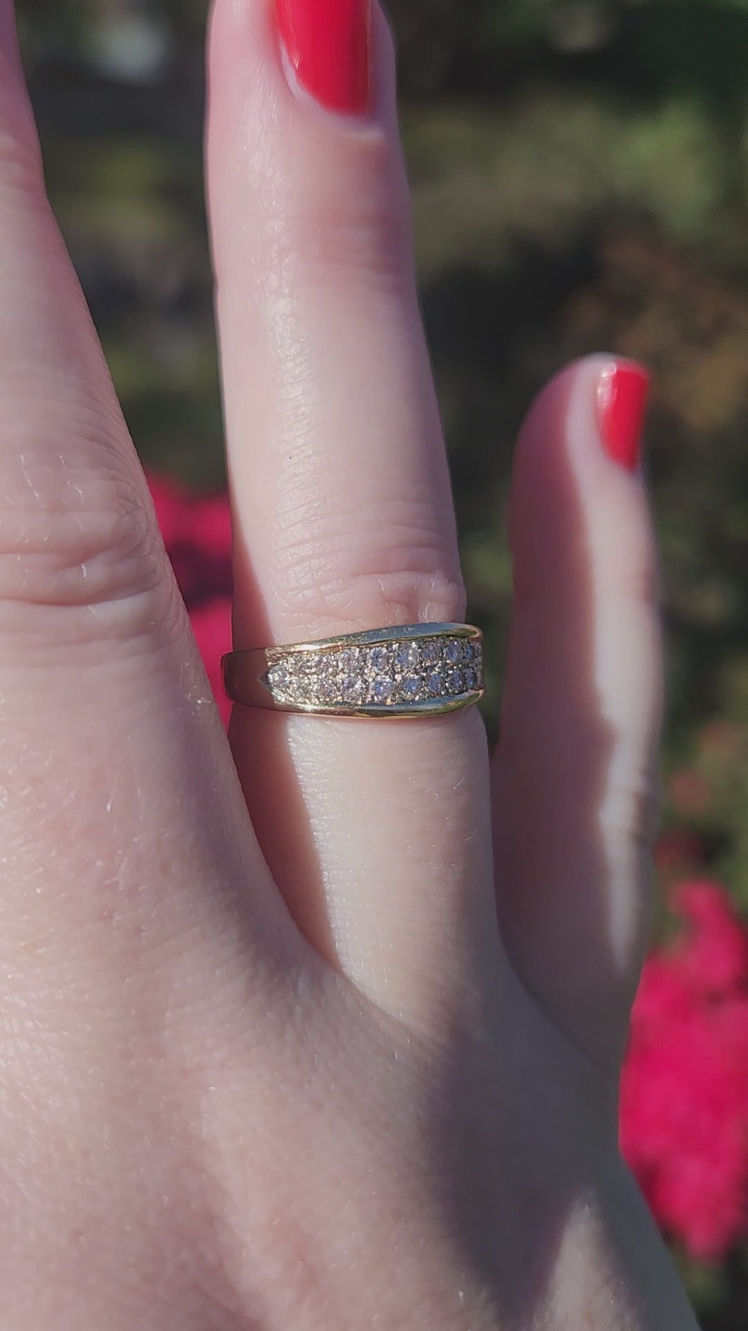 Low Profile Two Row Diamond Band Ring in 14k Yellow Gold