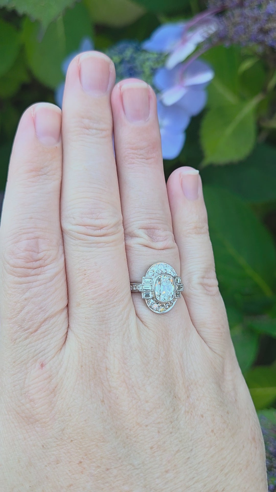 Elongated Cushion Old Mine GIA Certified Diamond Art Deco Ring in Platinum