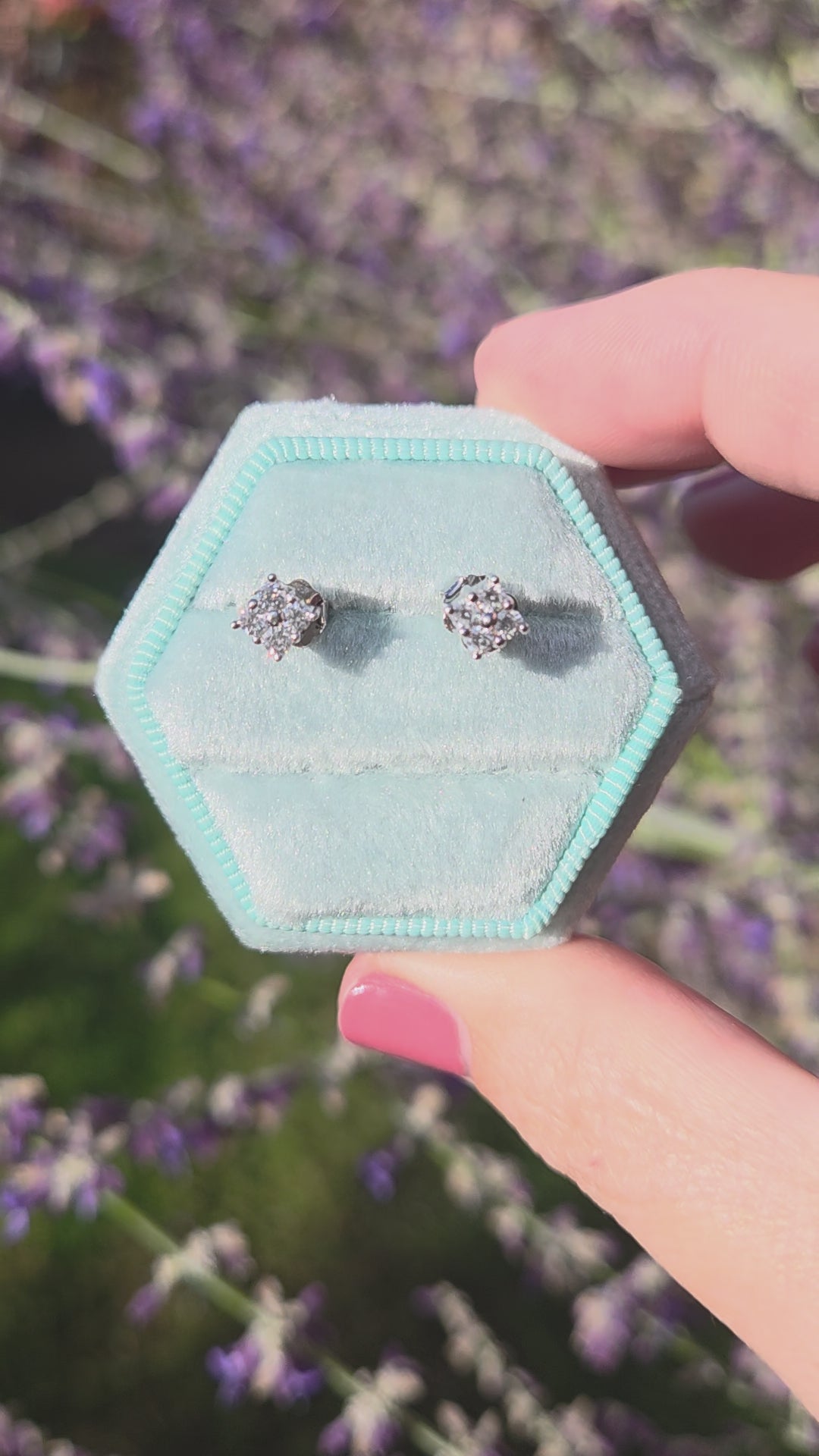 Vintage Diamond Cluster Stud Earrings in 14k White Gold