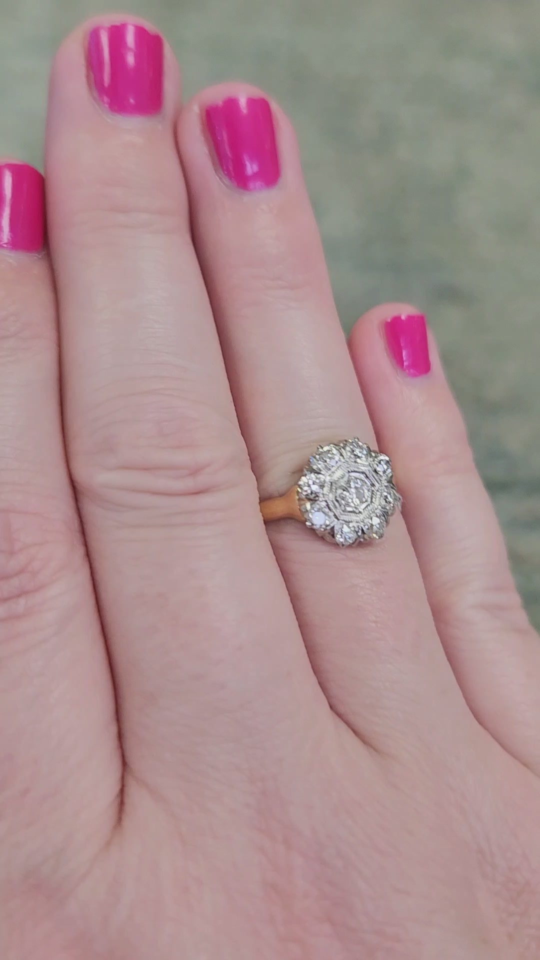 Darling Old European Cut Diamond Cluster Daisy Ring in 14k Yellow Gold