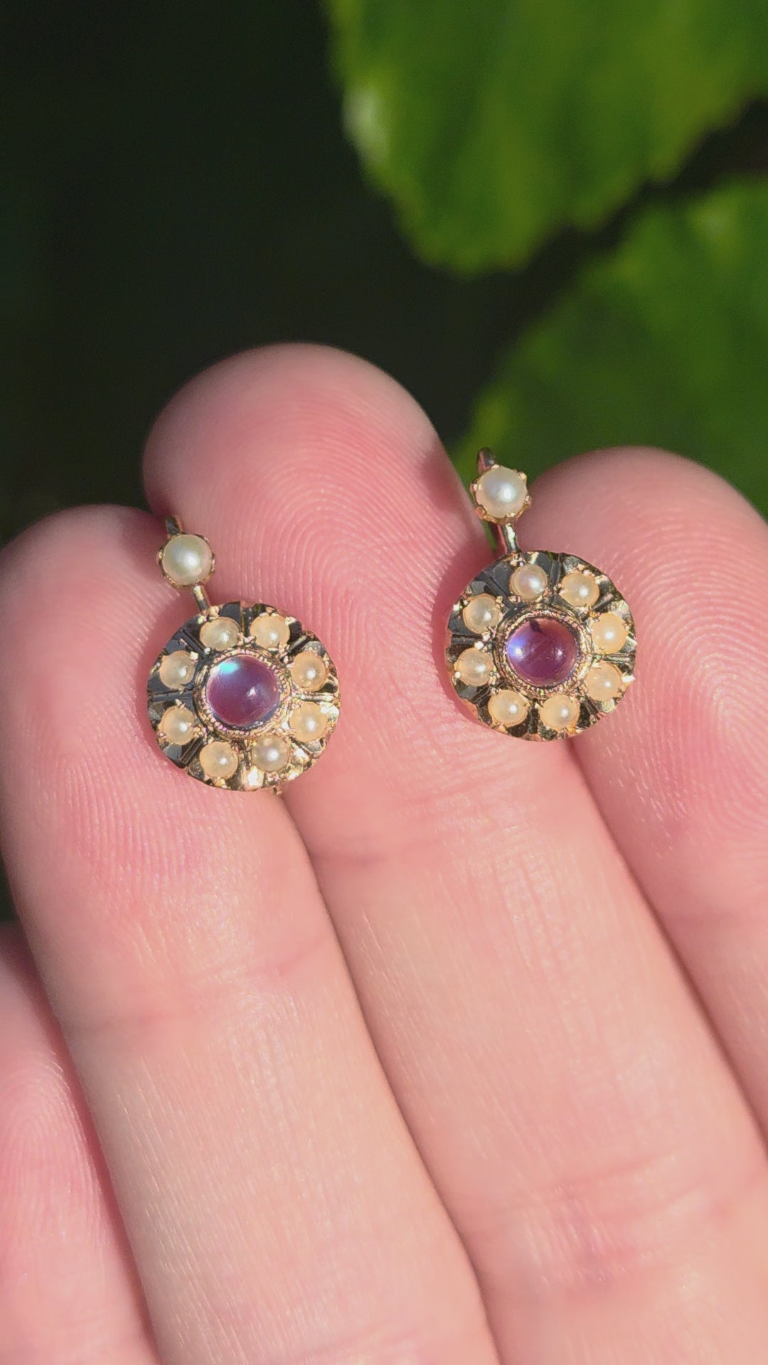 Antique Victorian Moonstone and Pearl Drop Earrings in 14k Rosy Gold