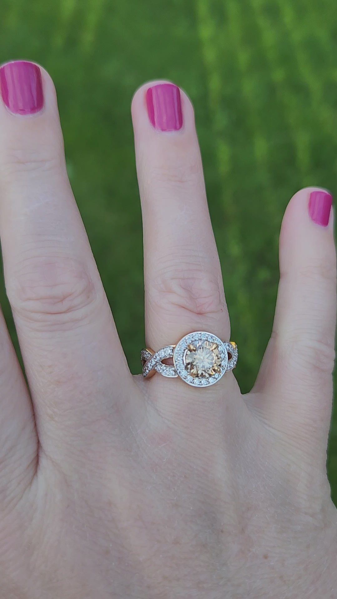 Fancy Light Brown and White Diamond Cross Over Ring in 18k Yellow Gold