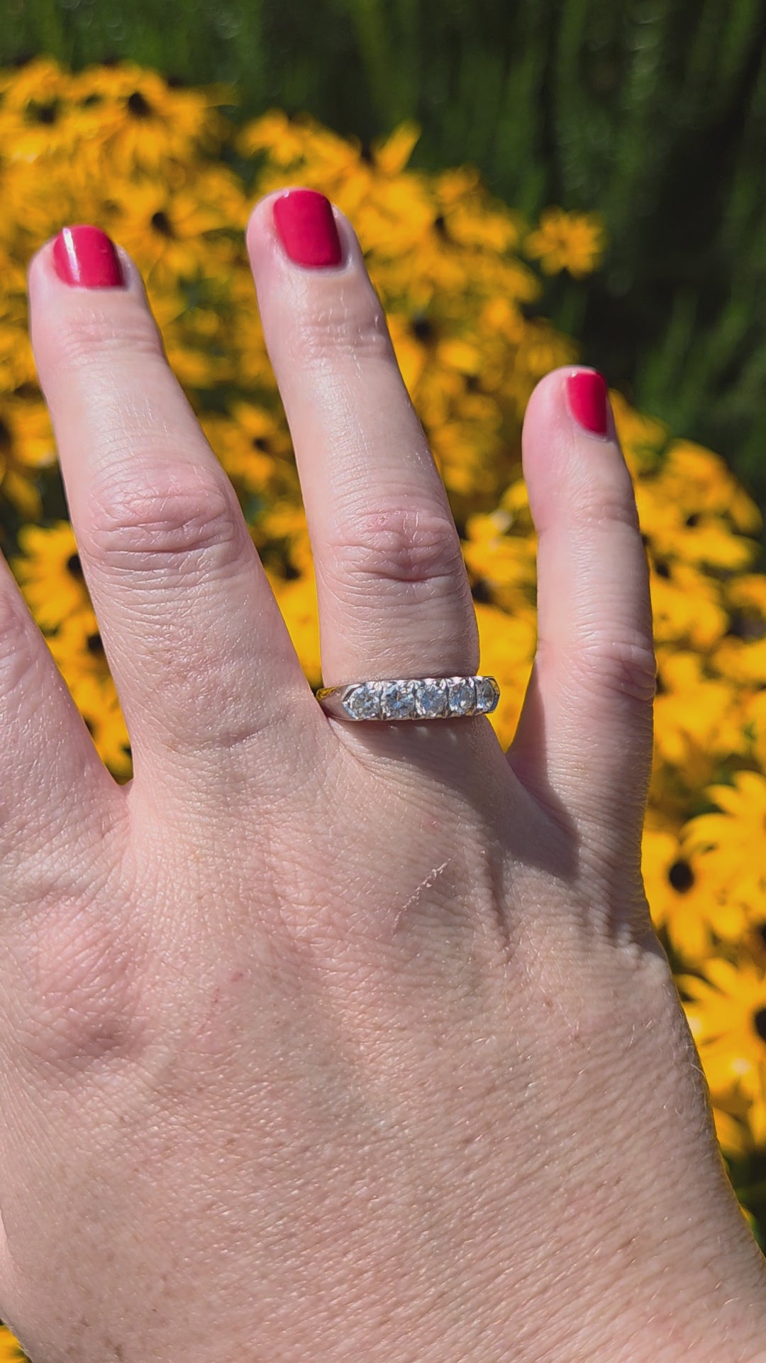 Vintage Five Stone Diamond Band Ring in 14k White Gold
