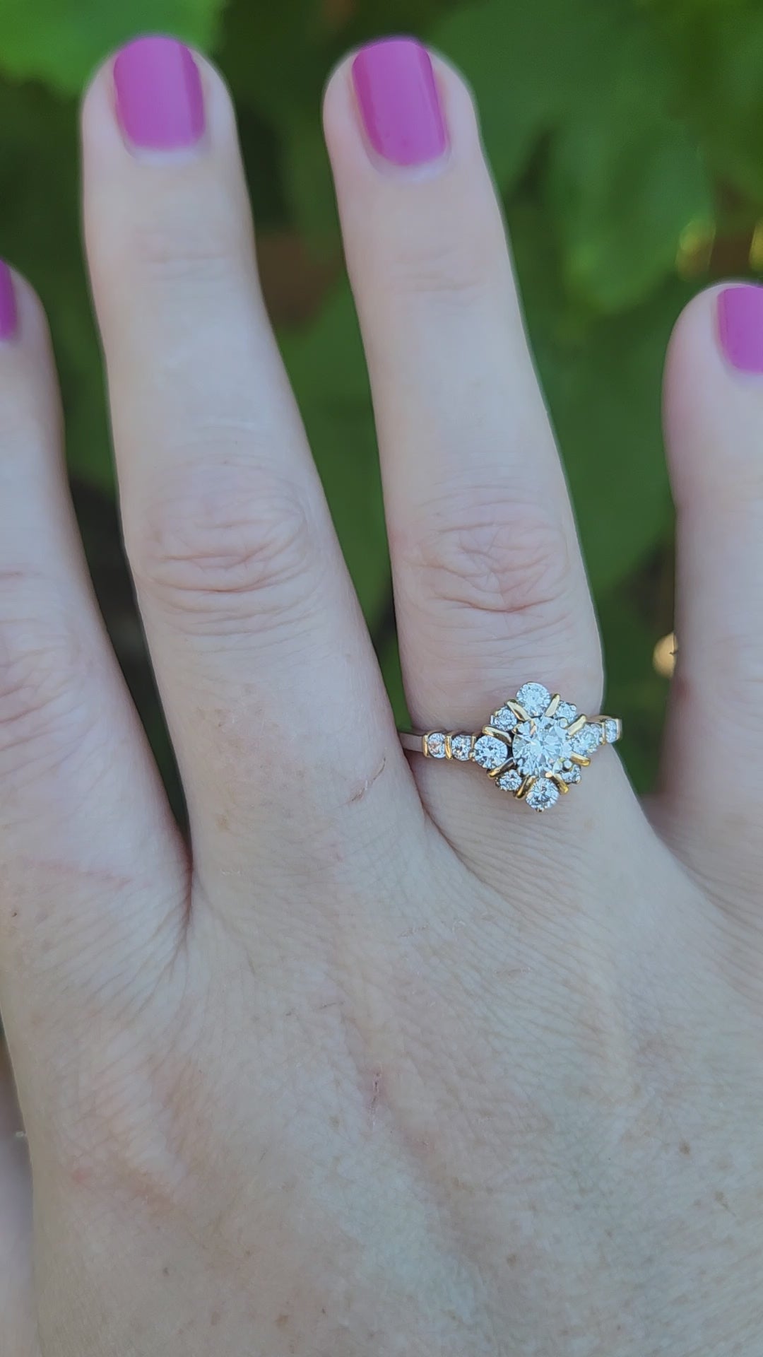Vintage Two Tone Diamond Compass Cluster Ring in 14k Yellow and White Gold