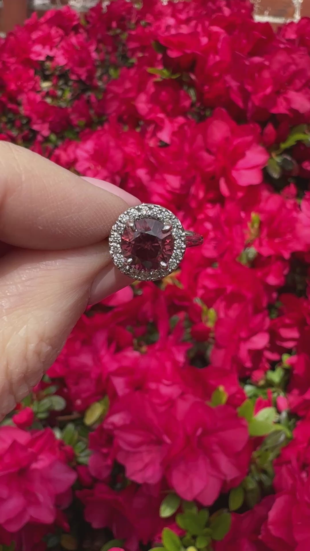 Glamorous 3.50ctw Rose Pink Red Zircon and Diamond Halo Ring Size 6.5