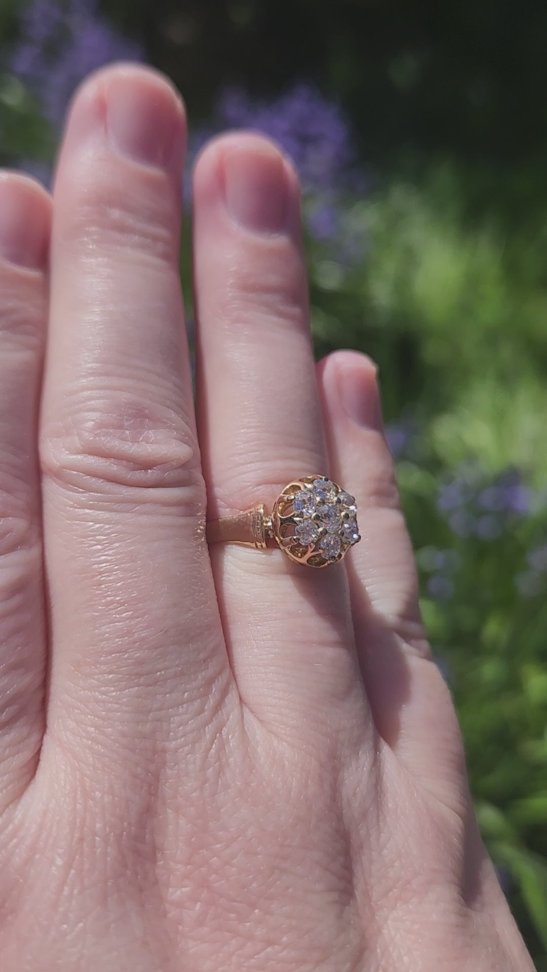 Antique Victorian Old Mine Cut Diamond Cluster Engagement Ring in 14k Gold