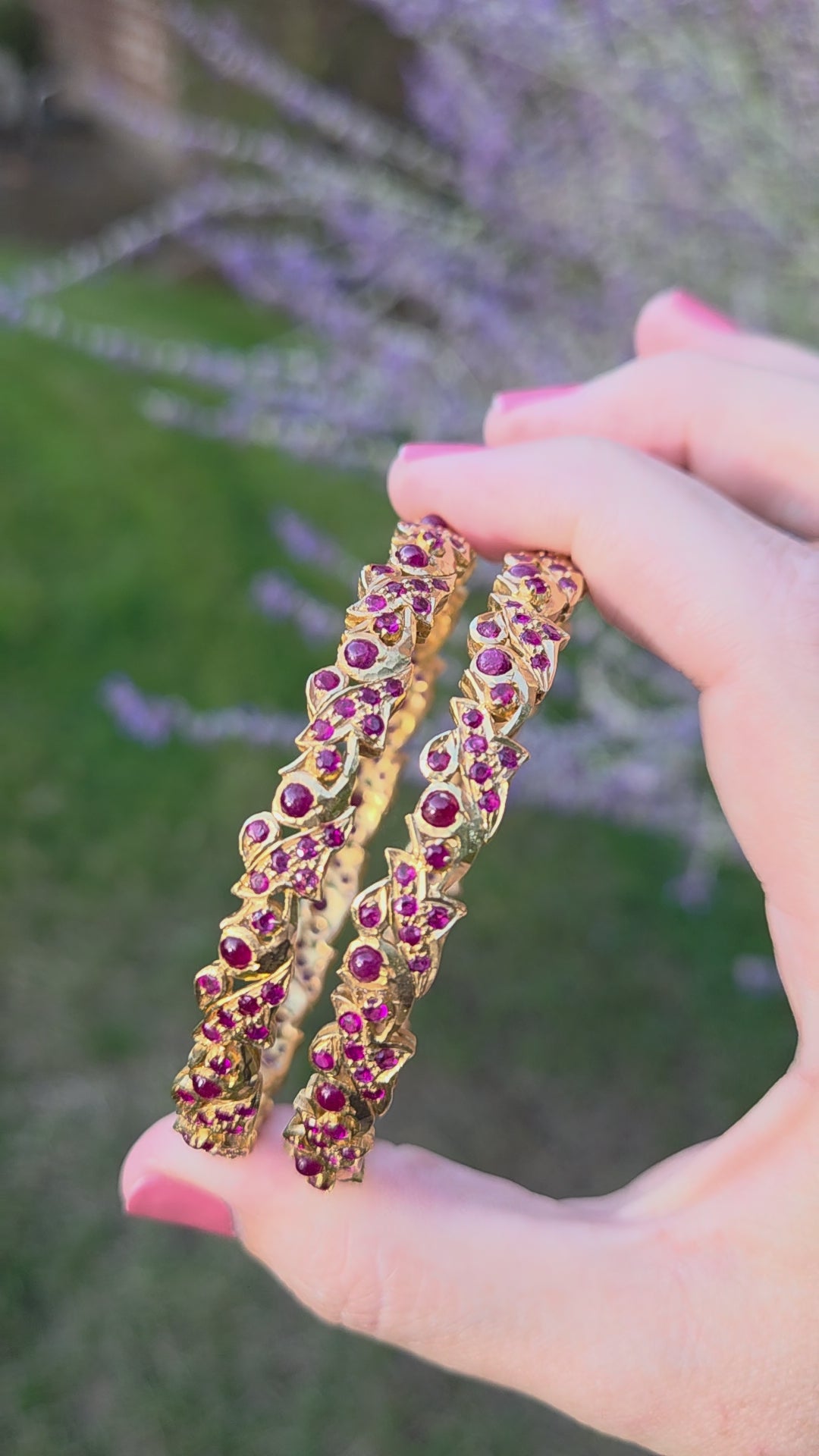 High Karat Gold Natural Ruby Round Bangle Bracelet