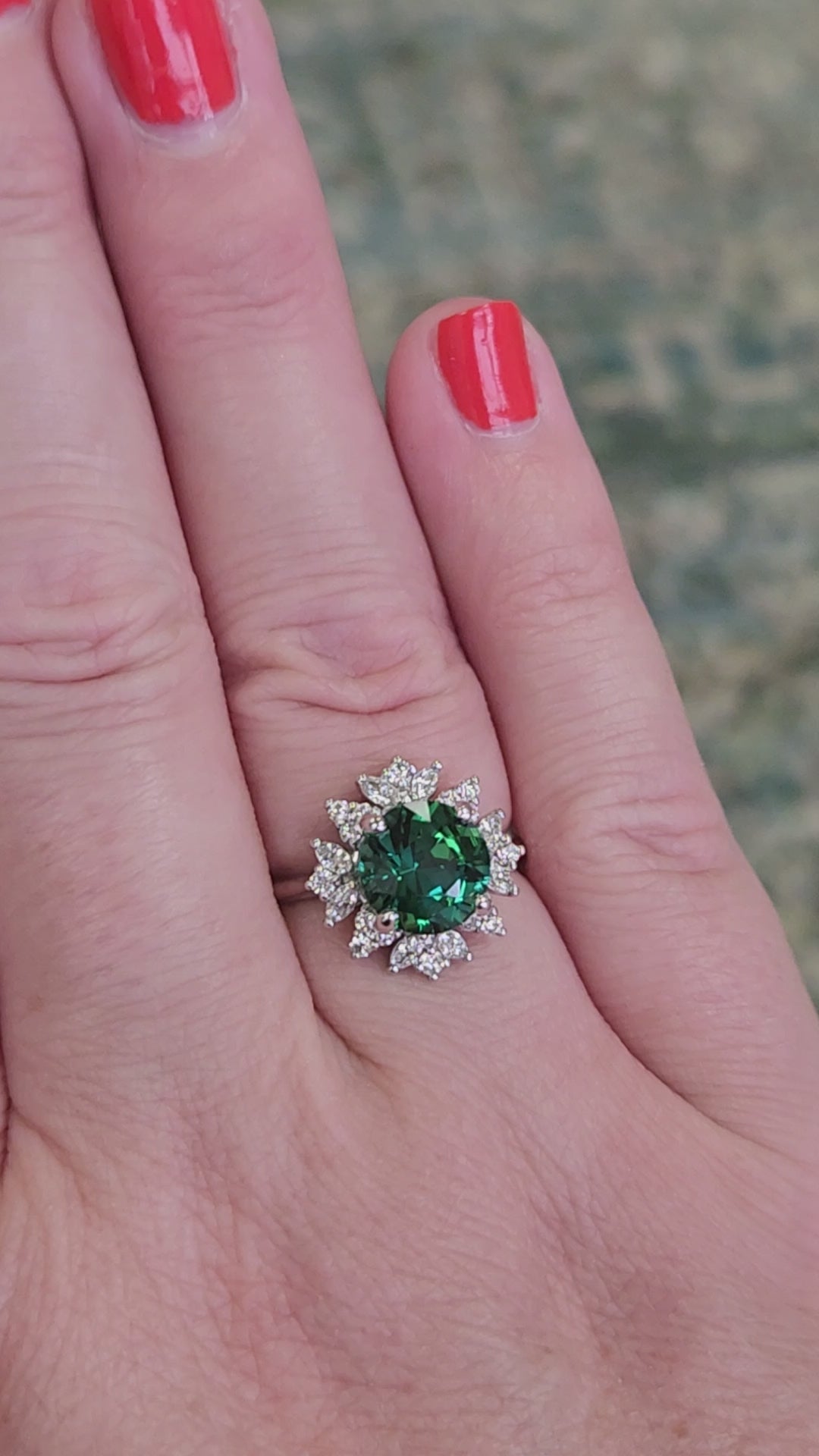 Incredible Blue Green Teal Tourmaline and Diamond Ring in 14k White Gold