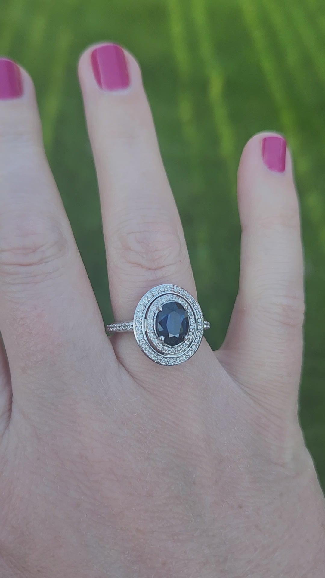 Handcrafted 2.47ctw Natural Blue Sapphire and Double Diamond Halo Ring 14k Size 7