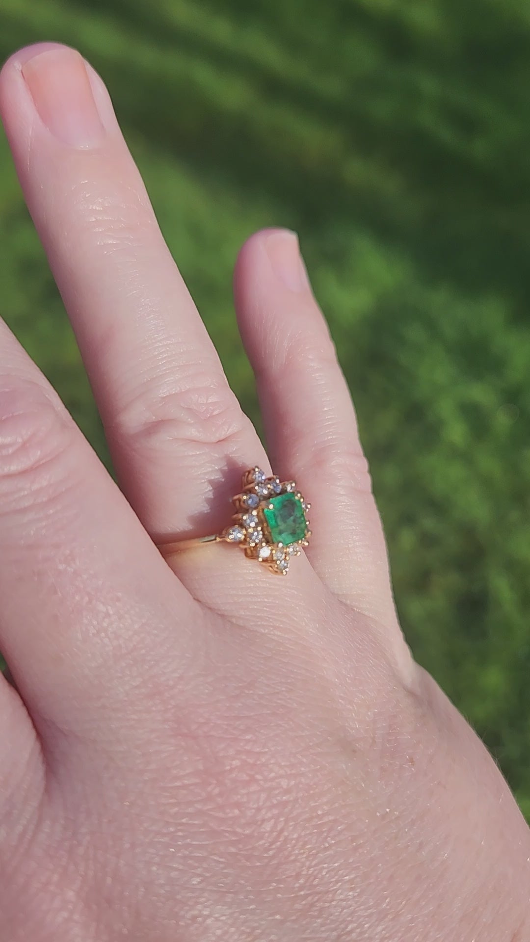 Sparkling Emerald and Diamond North Star Ring in 14k Yellow Gold