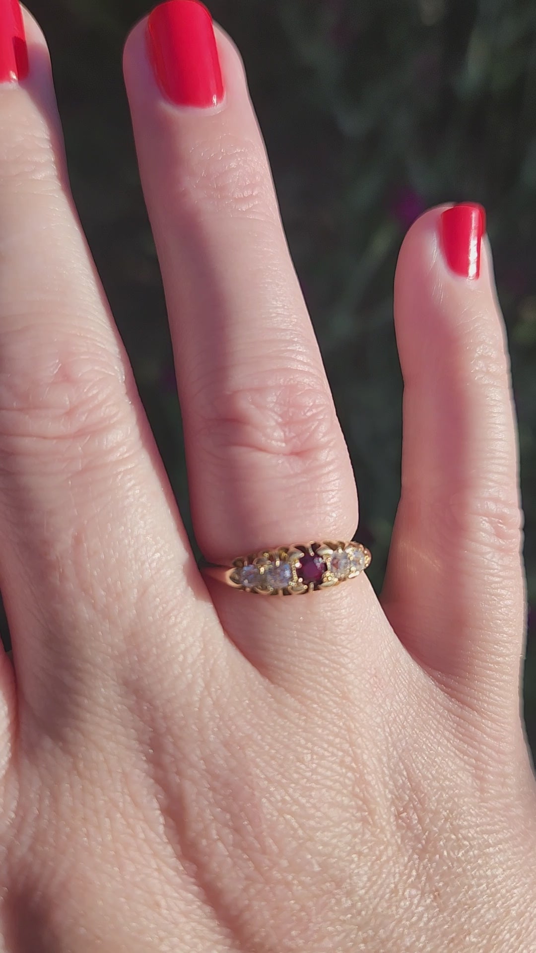 Victorian Ruby and Old Mine Cut Diamond Band Ring in 18k Yellow Gold