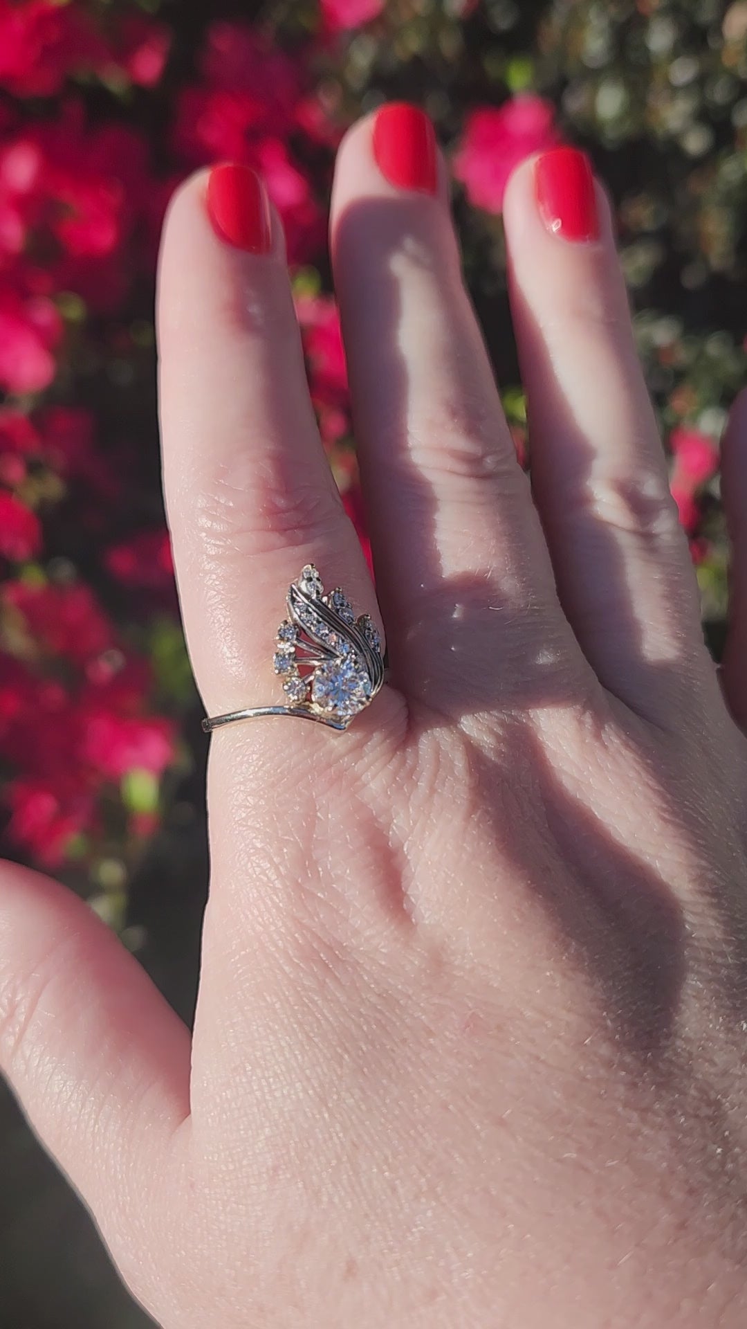 Sparkling Mid-Century Diamond Chevron Cocktail Ring in 14k White Gold